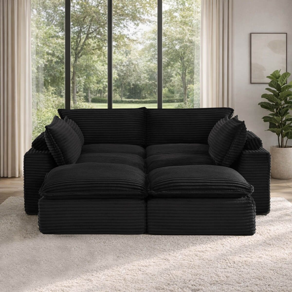 4-6 Seat Convertible Sofa Bed - Modular Compression Couch with Ottomans for Living Room, Apartment & Small Spaces