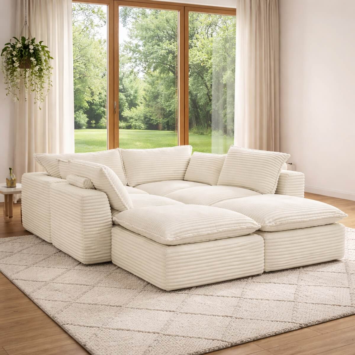 4-6 Seat Convertible Sofa Bed - Modular Compression Couch with Ottomans for Living Room, Apartment & Small Spaces