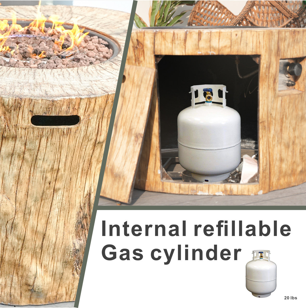 TerraFlame Round Faux Wood Fire Pit Table for Outdoor Use (PAG-2180) - Direct Wicker