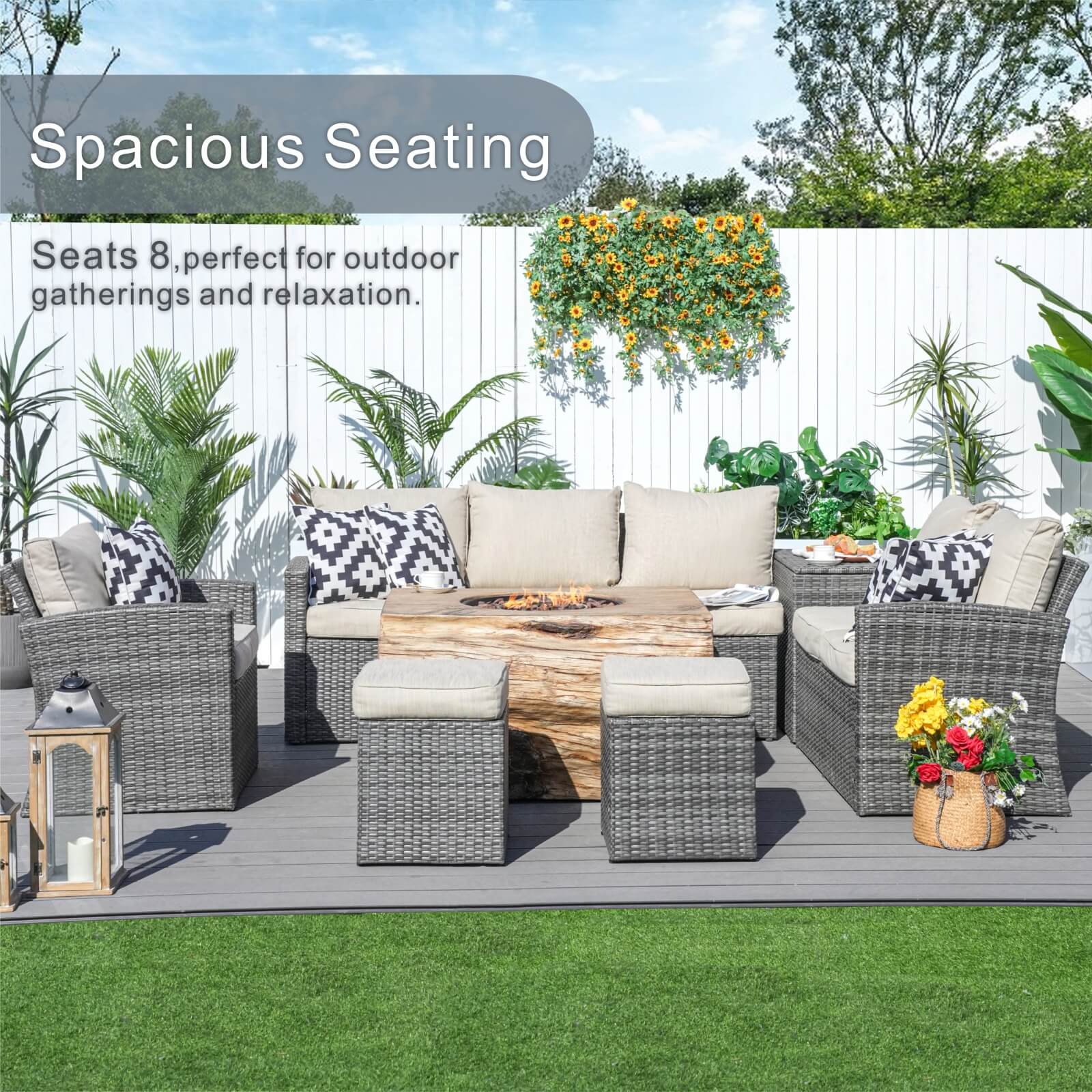 7-Piece Outdoor Fire Pit Set with TerraFlame Rectangle Table(PAG-1403B+2170) - Abrihome