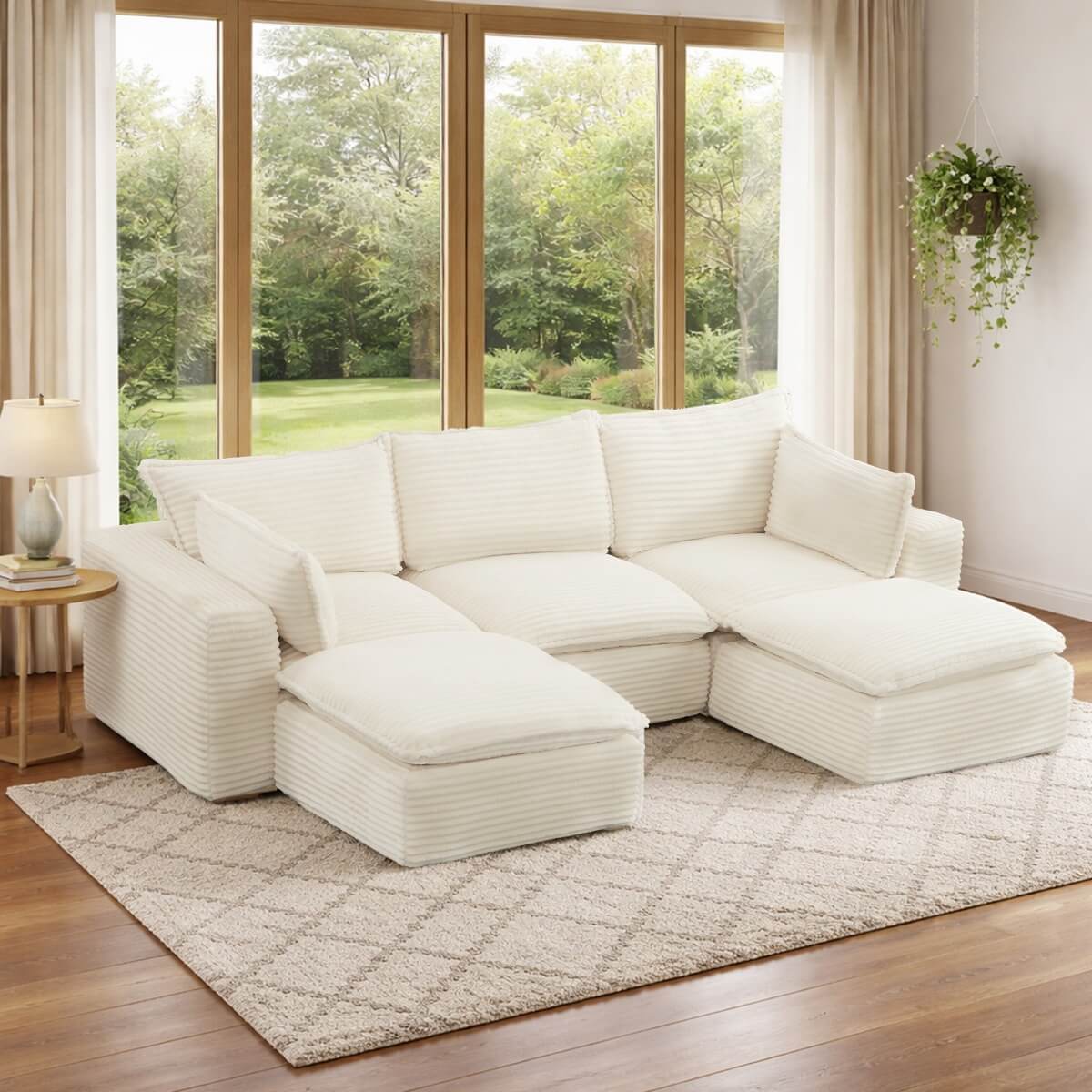 3-5 Seat Convertible Sofa Bed - Compression Modular Couch with 2 Ottomans, Transforming Sofa & Bed for Living Room, Apartment & Small Spaces