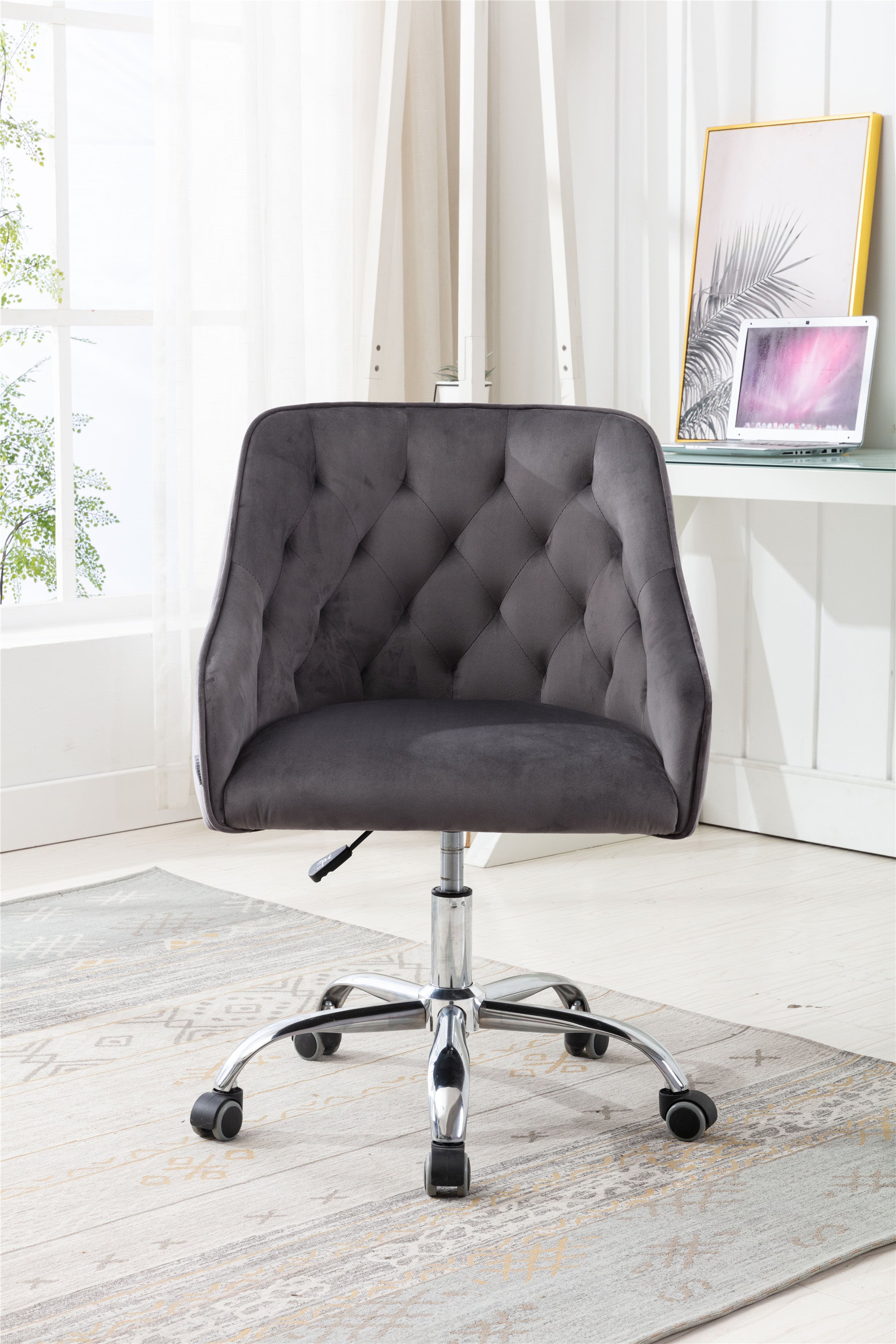 COOLMORE Velvet Home Office Desk Chair, Modern Cute Computer Chair, Wheels Swivel Height Adjustable Swivel Task Chair for Home Office(Dark Gray Velvet)