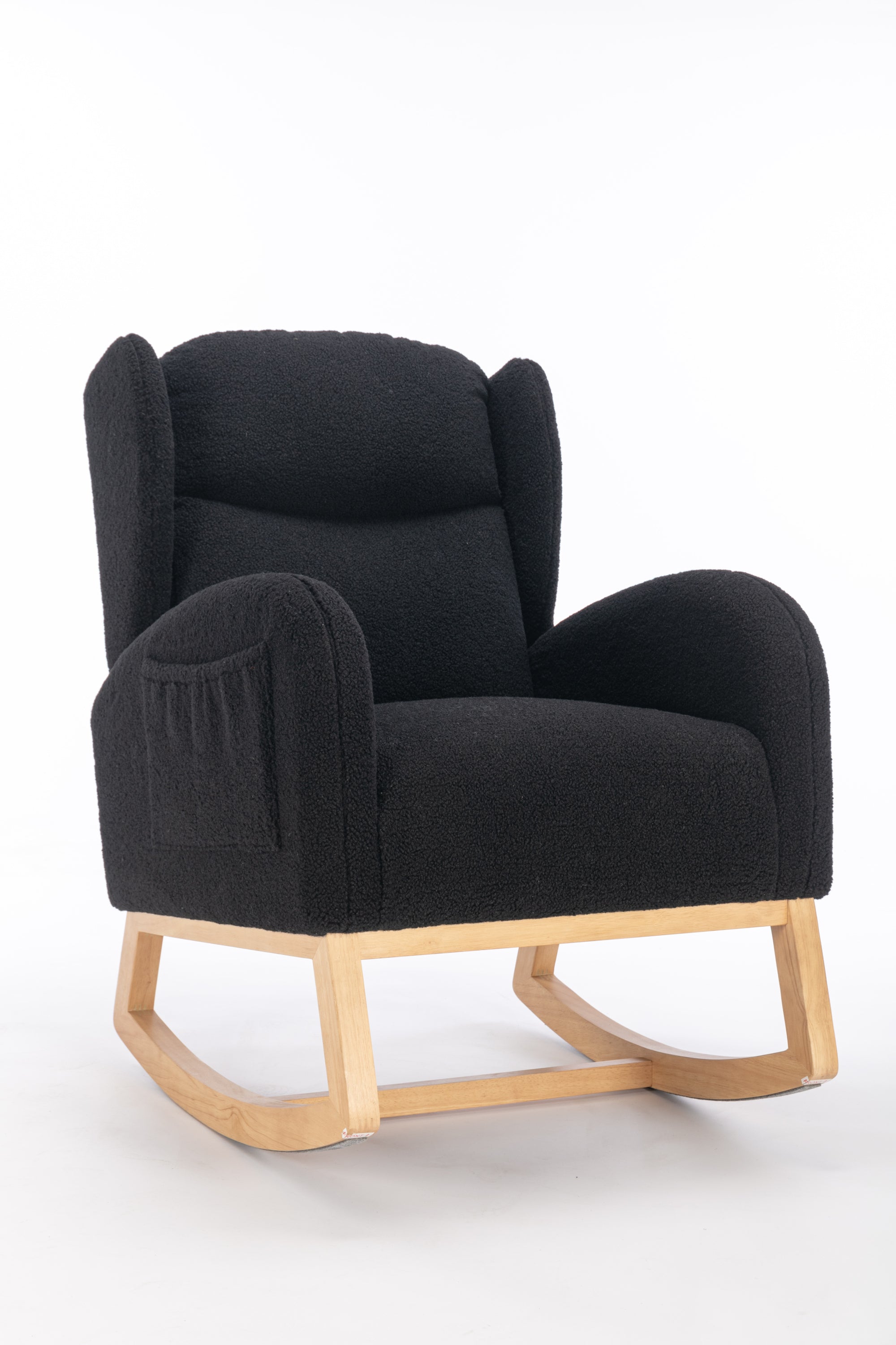 049-Teddy Fabric Rocking Chair With Packet Wood Legs,Black