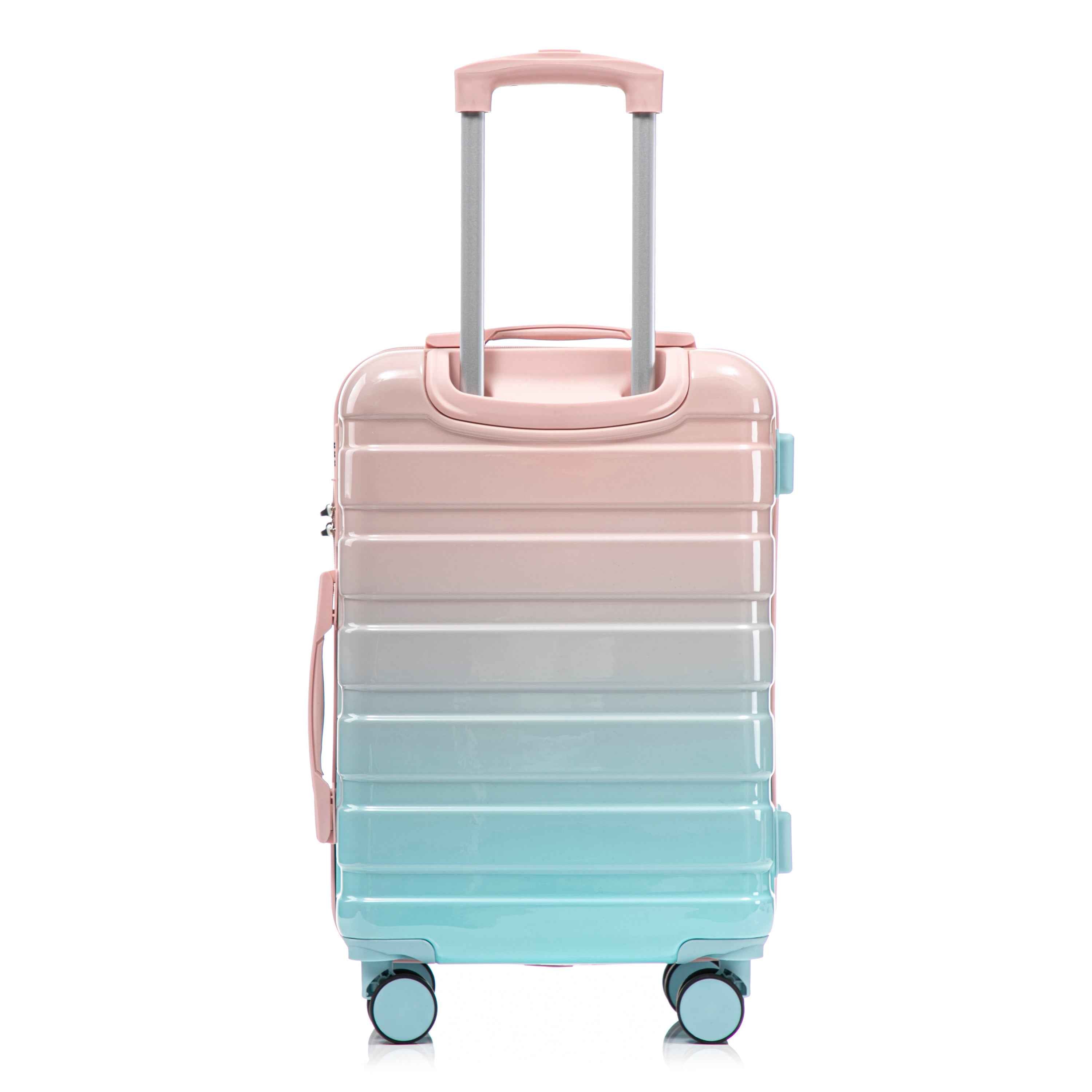 14'/20' 2 pcs/set in PC Spinner Wheel Luggage, Carry on Suitcase, With Gradient Color and Combination Lock(Blue+Pink)