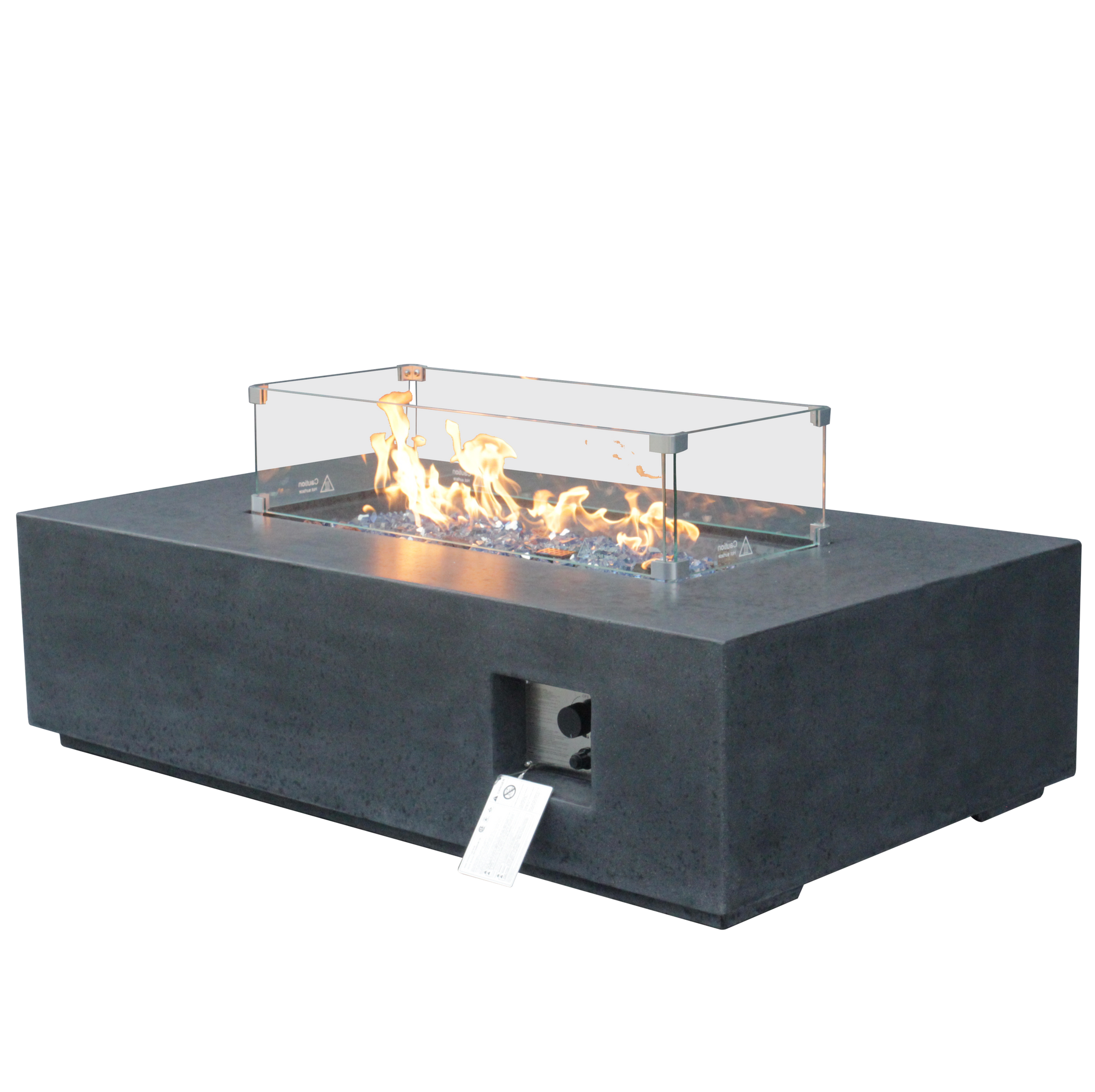 52 Inch Outdoor Concrete Propane gas rectangle Fire Pit table in Dark Gray color
