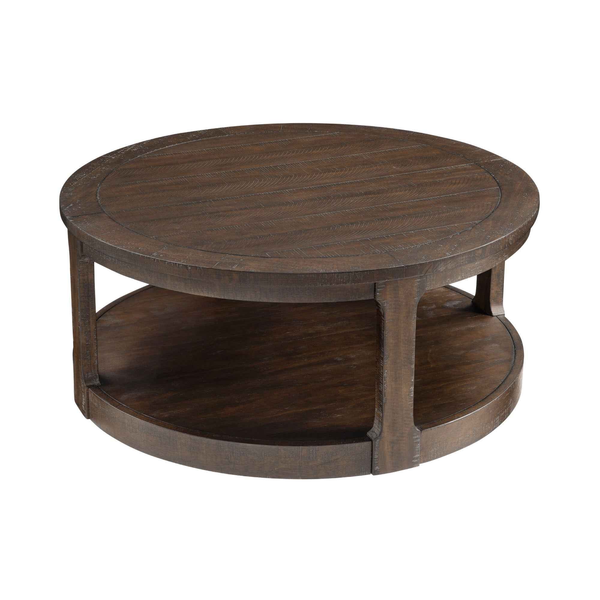 40inch Large Curved 2 Tier Traditional Round Circle Wooden Center Coffee Table,Mid Century Rounded Table with Wheels ,Rustic Style Table for living Room,Office,Apartment,Brown