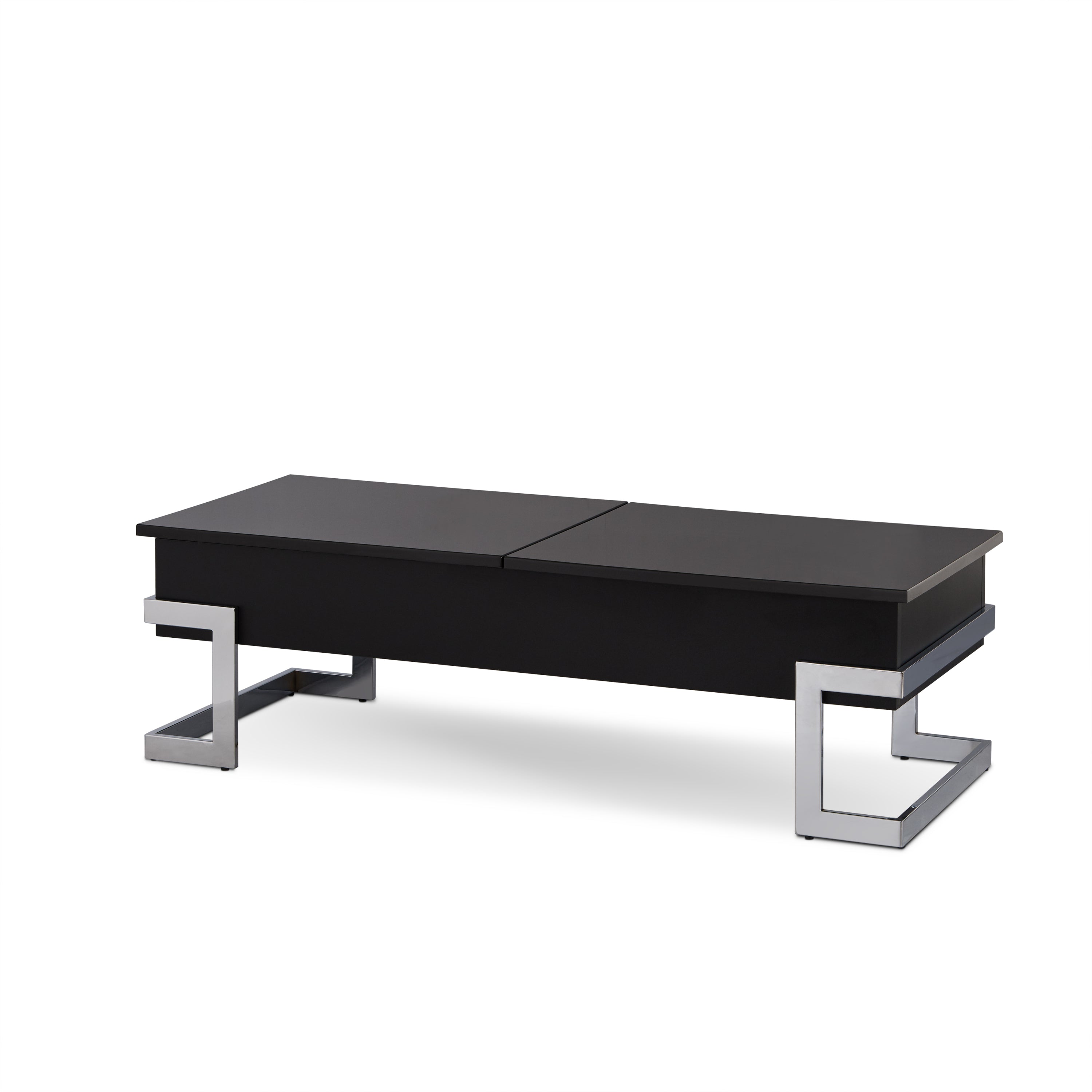 Calmam Black High Gloss & Chrome Finish Coffee Table with Lift Top and Hidden Storage