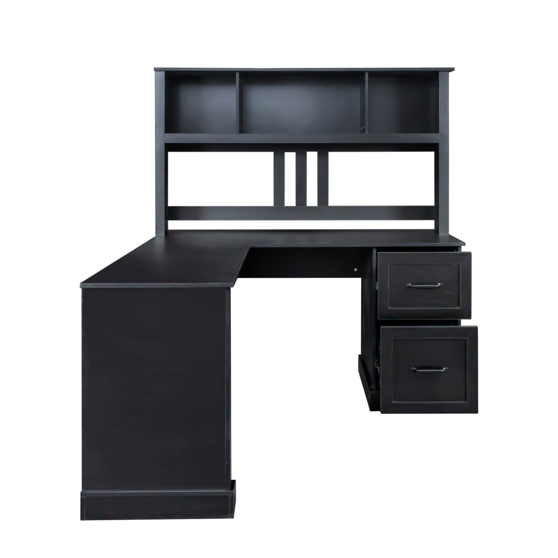 Home Office Computer Desk with Hutch, Antiqued Black finish - Abrihome
