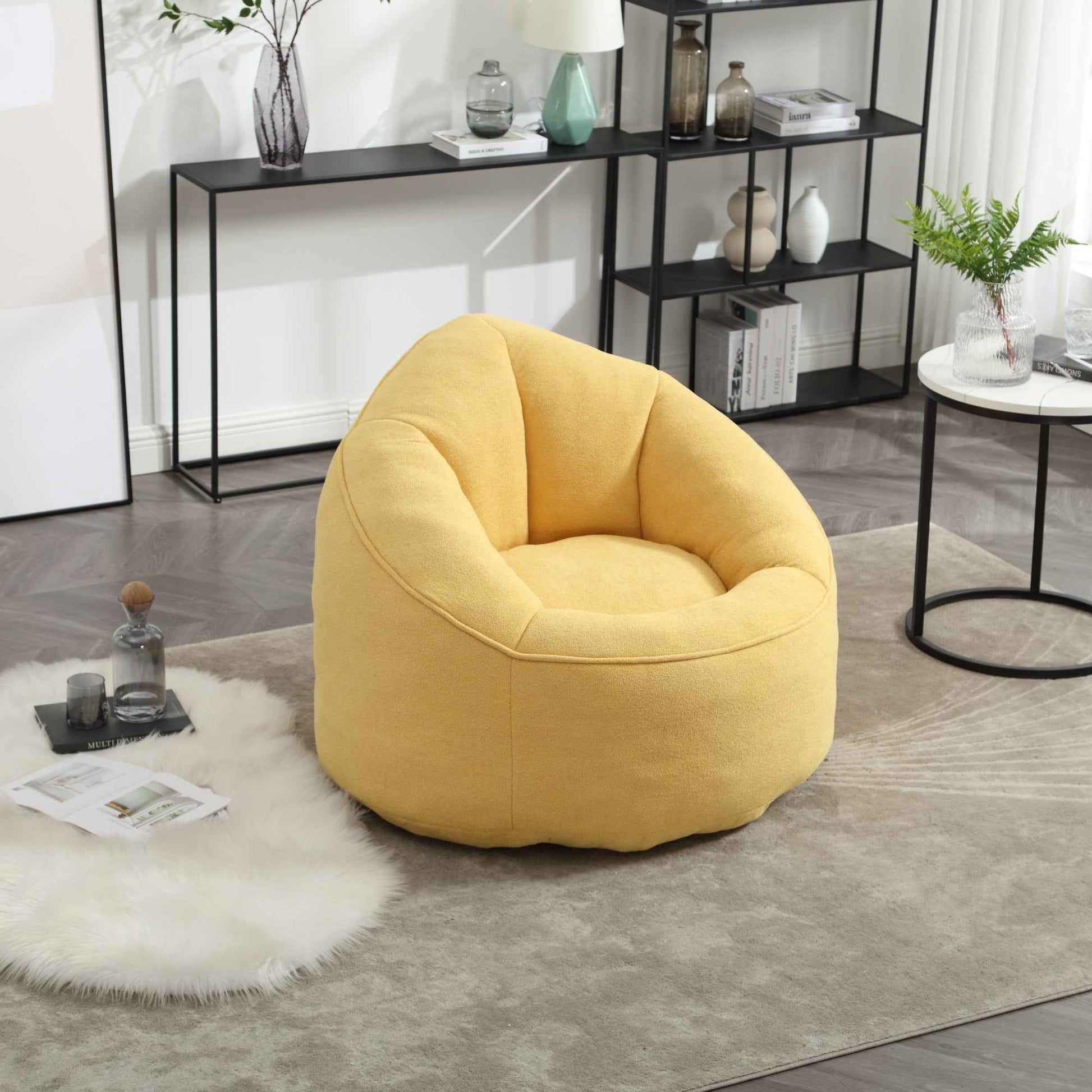 Bedding Bean Bag Sofa Chair with High-Pressure Foam and Footrest, Yellow Microfiber
