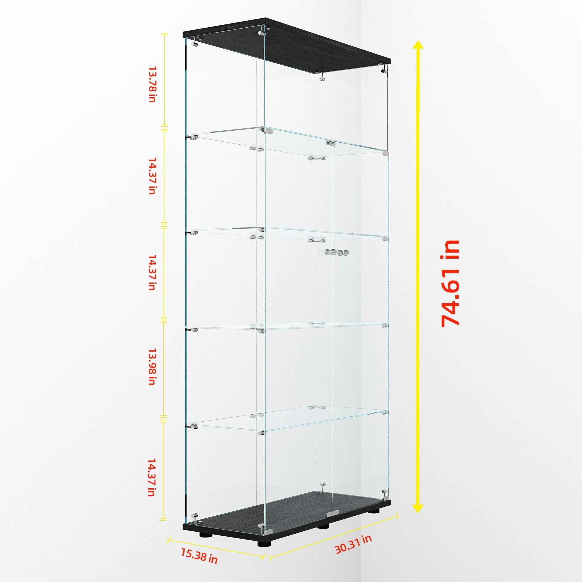 Tempered glass display cabinet,liquorcabinet,storagecabinet,filecabinet,with paipai lights,with locks,bottom equipped with adjustable feet,suitable for uneven,living room bedroom,corridor,office,black