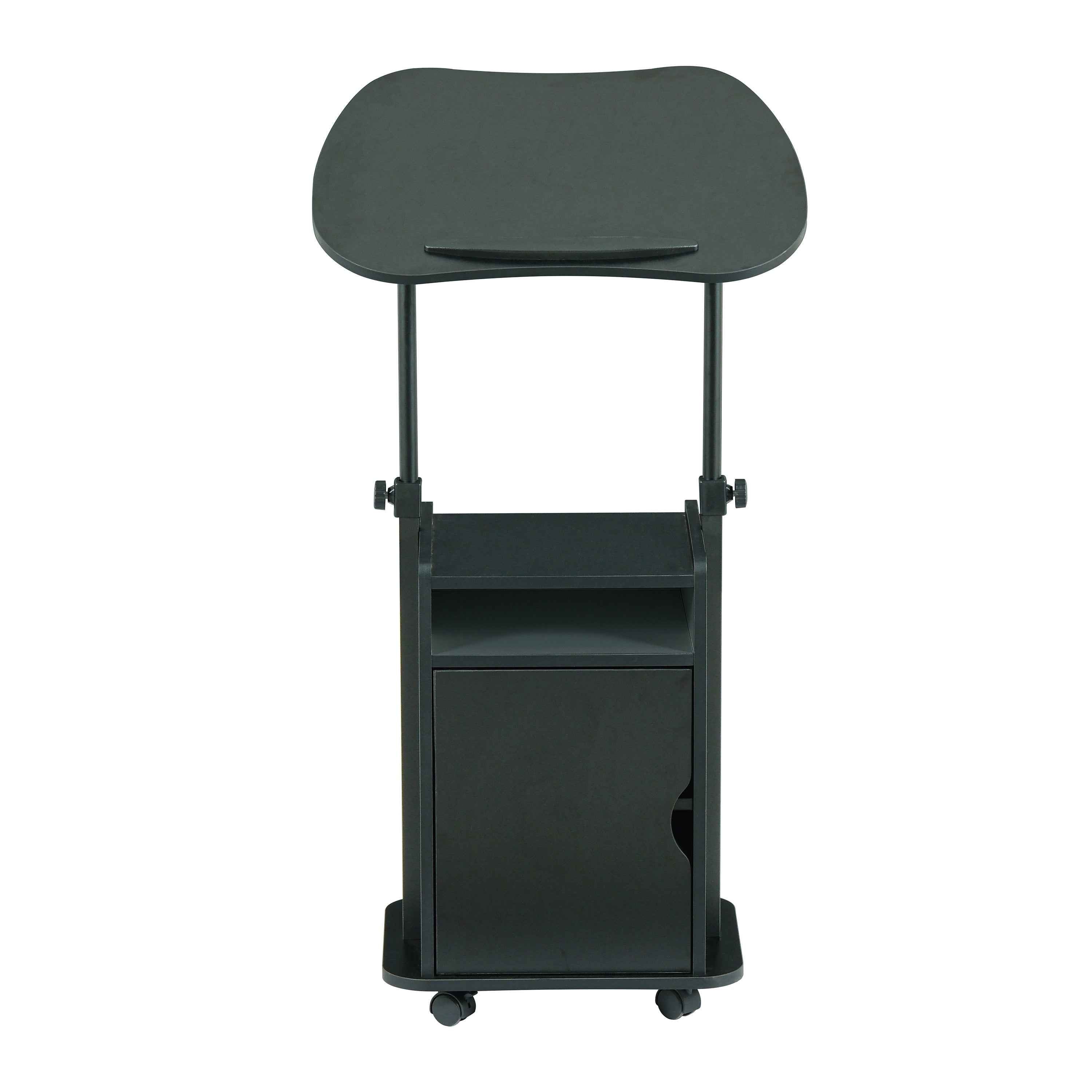 Techni Mobili Sit-to-Stand Rolling Adjustable Laptop Cart With Storage, Black