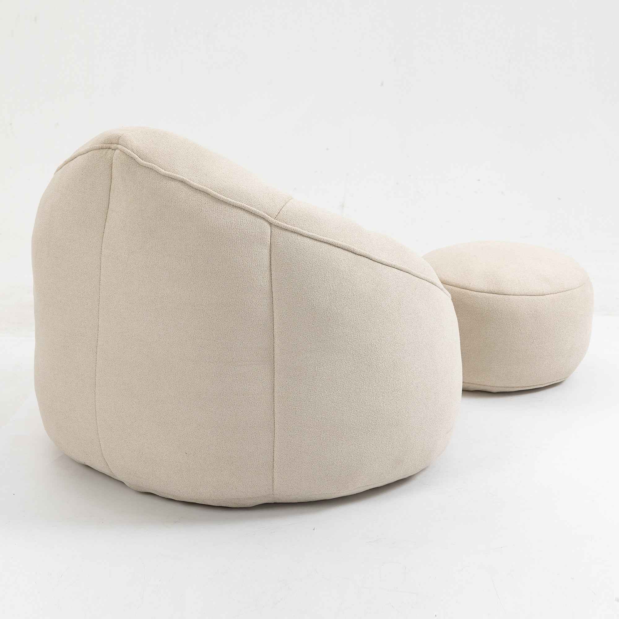 Bedding Bean Bag Sofa Chair with High-Pressure Foam and Footrest, Beige Microfiber