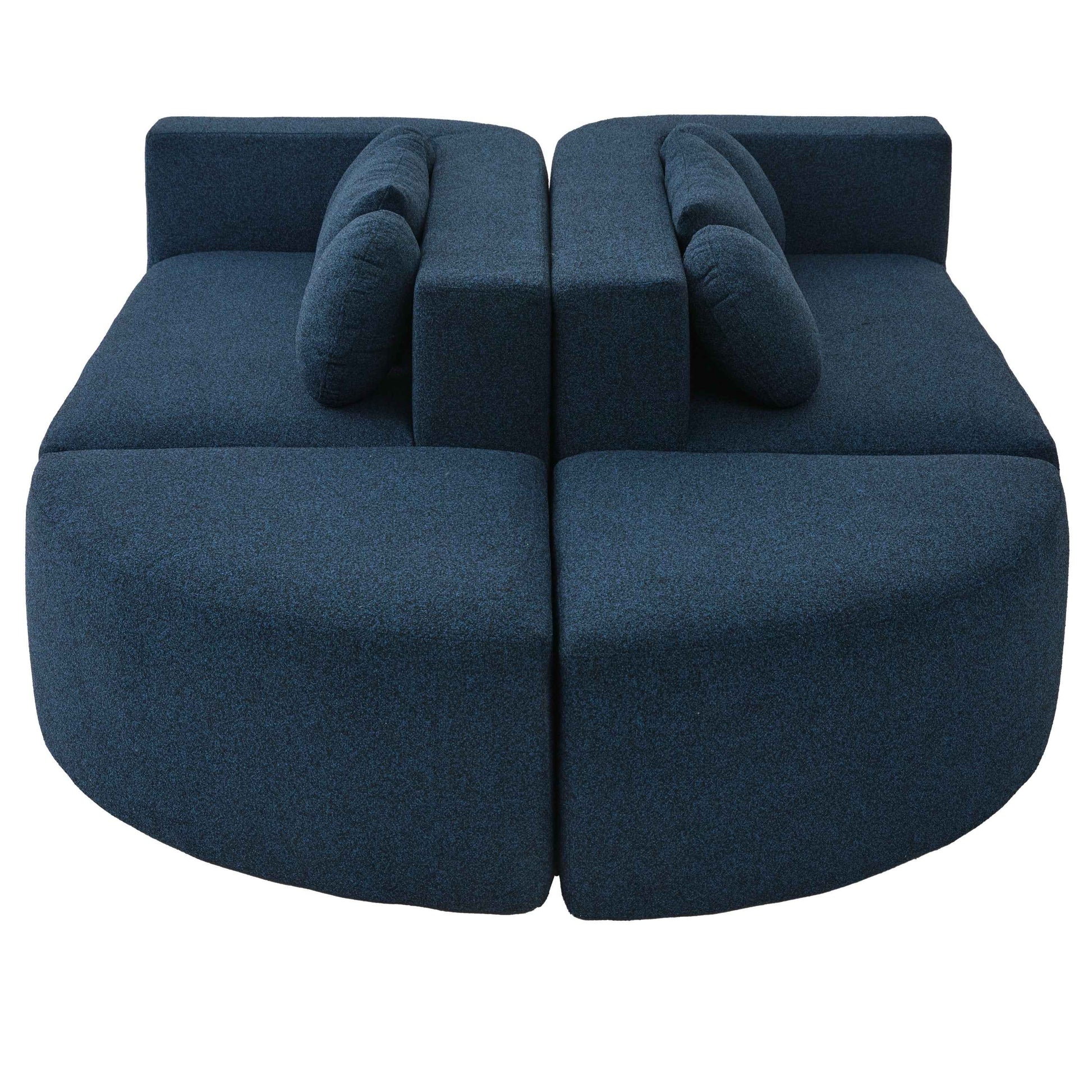 Boneless Couch Modular Sectional Sofa with Deep Seating and Curved Design in Blue Boucle, 114.9 Inches