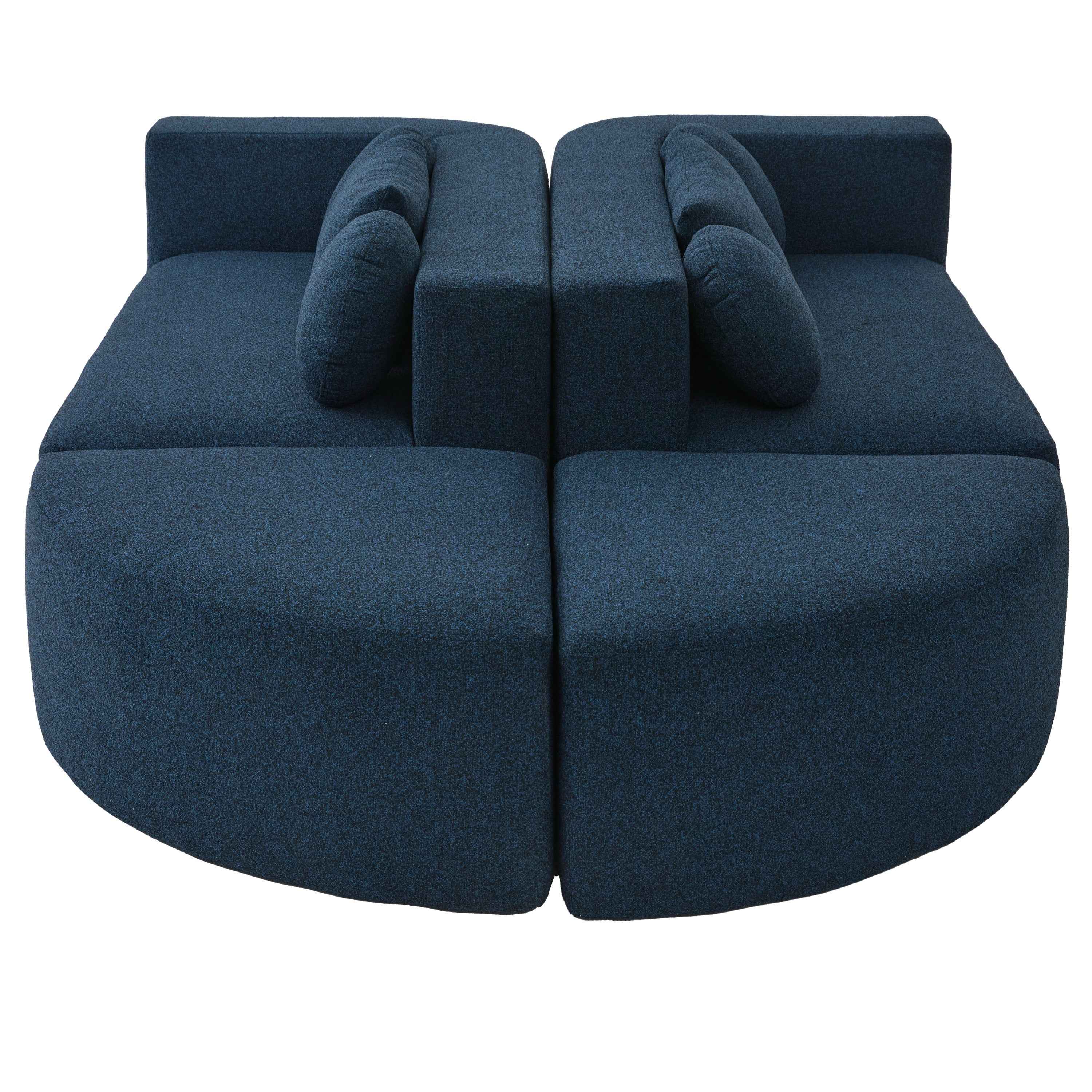 Boneless Couch Modular Sectional Sofa with Deep Seating and Curved Design in Blue Boucle, 114.9 Inches