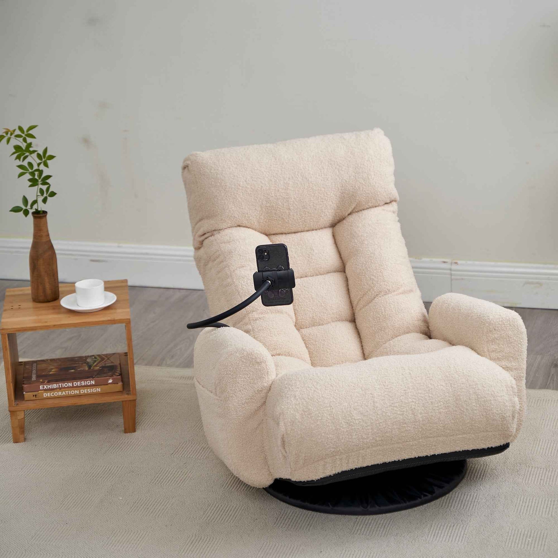 Adjustable Beige Swivel Lounge Chair with 360-Degree Rotating Seat and Headrest Support, Leisure Chair Deck Chair - Game Chair for Living Room