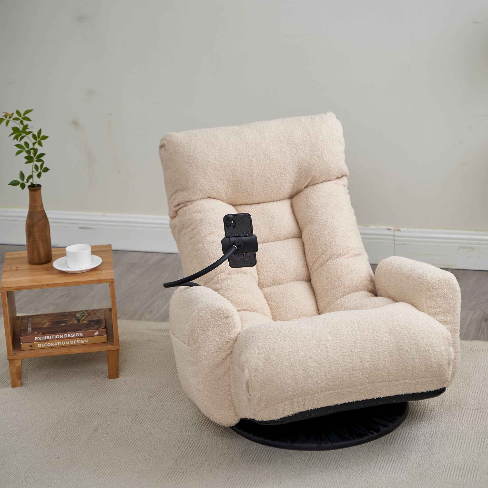 Adjustable Beige Swivel Lounge Chair with 360-Degree Rotating Seat and Headrest Support, Leisure Chair Deck Chair - Game Chair for Living Room