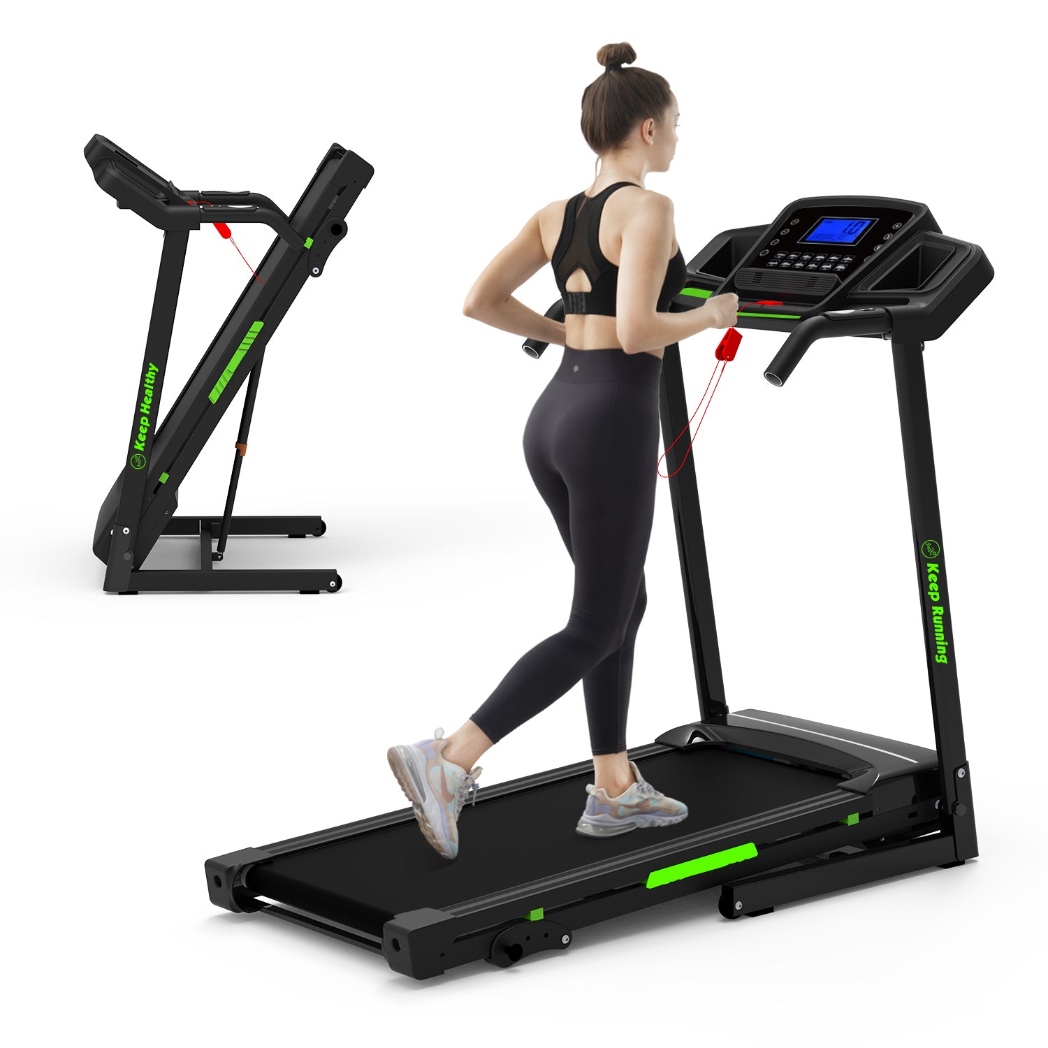 Foldable Treadmill with Incline, Folding Treadmill for Home Electric Treadmill Workout Running Machine, Handrail Controls Speed, Pulse Monitor,APP - Abrihome