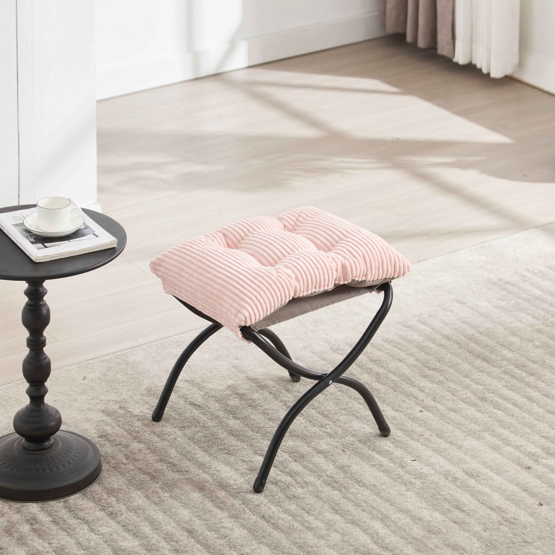 Lazy Chair with Ottoman, Modern Lounge Accent Chair with Armrests and a Side Pocket, Leisure Upholstered Sofa Chair Reading Chair with Footrest for Small Space, Corner Chair-Pink