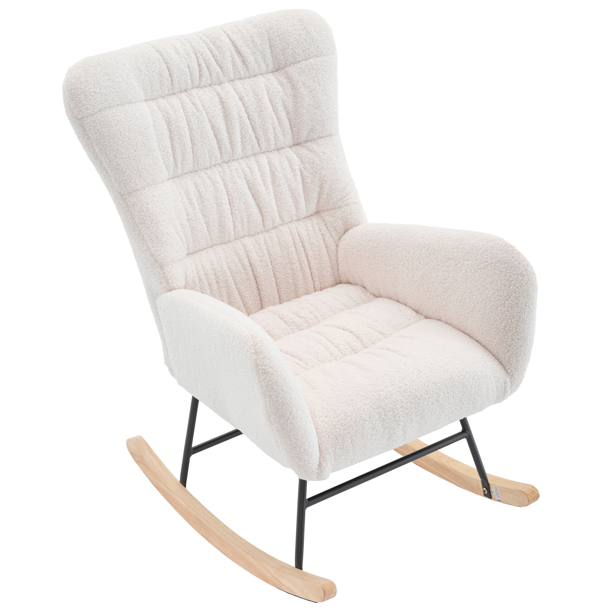 Nursery Rocking Chair, Teddy Upholstered Glider Rocker, Rocking Accent Chair with High Backrest, Comfy Rocking Accent Armchair for Living Room, Bedroom, Offices, WHITE