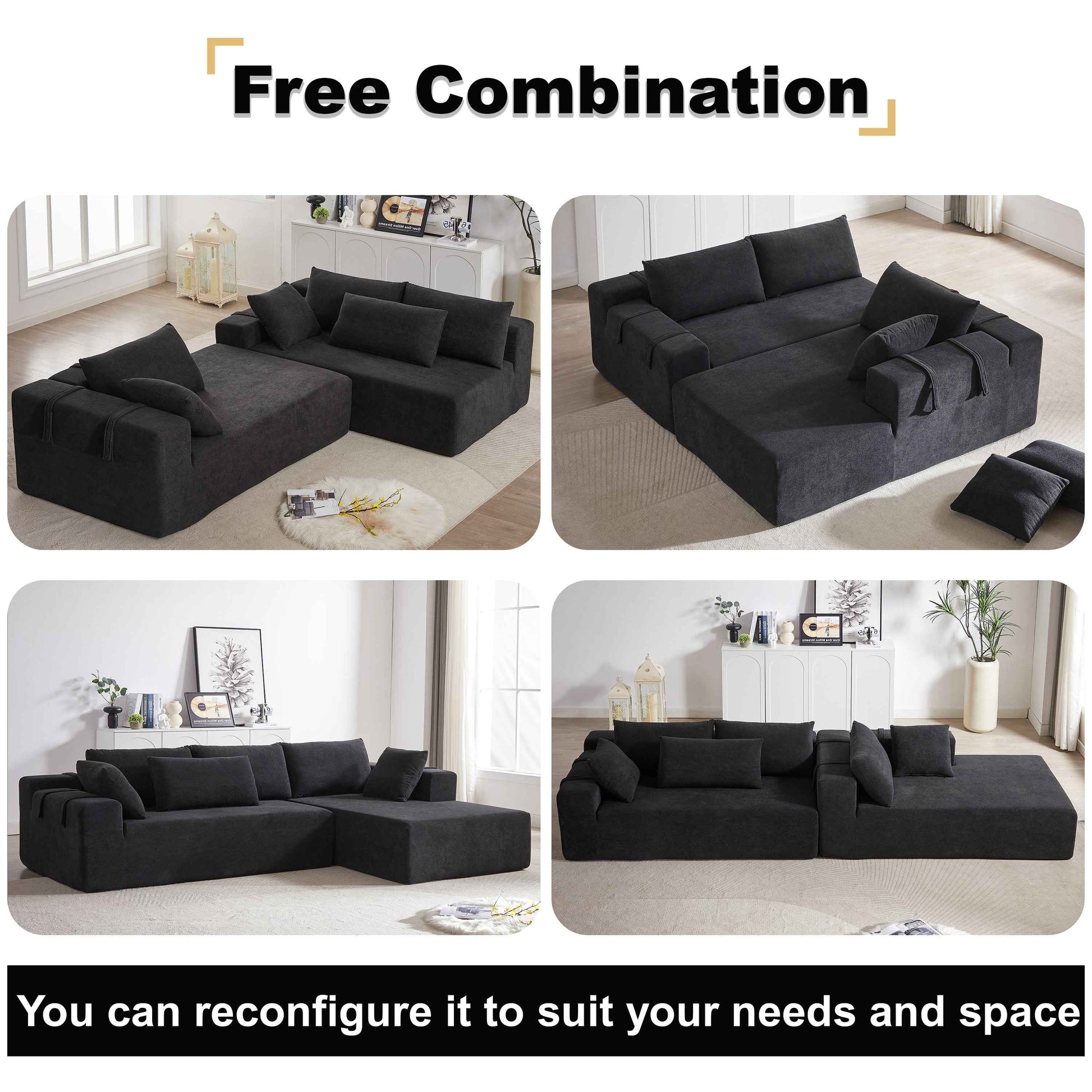 Modern Chenille Upholstered Sectional Sofa Couch Set,Modular 108' L Shaped Sectional Living Room Sofa Set With 6 Pillows,Free Combination Sofa Couch for Living Room,Bedroom(Right Chaise)W834P240010