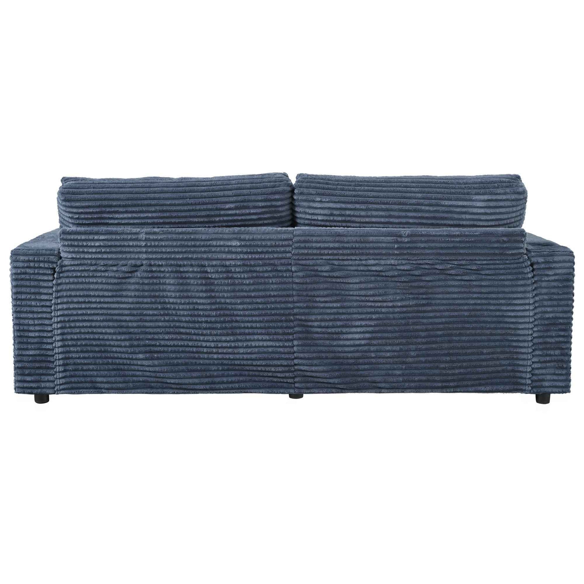 Oversized Loveseat Chaise Lounge Sectional Sofa Bed with USB Ports, Cup Holders, and Throw Pillows, Blue Corduroy