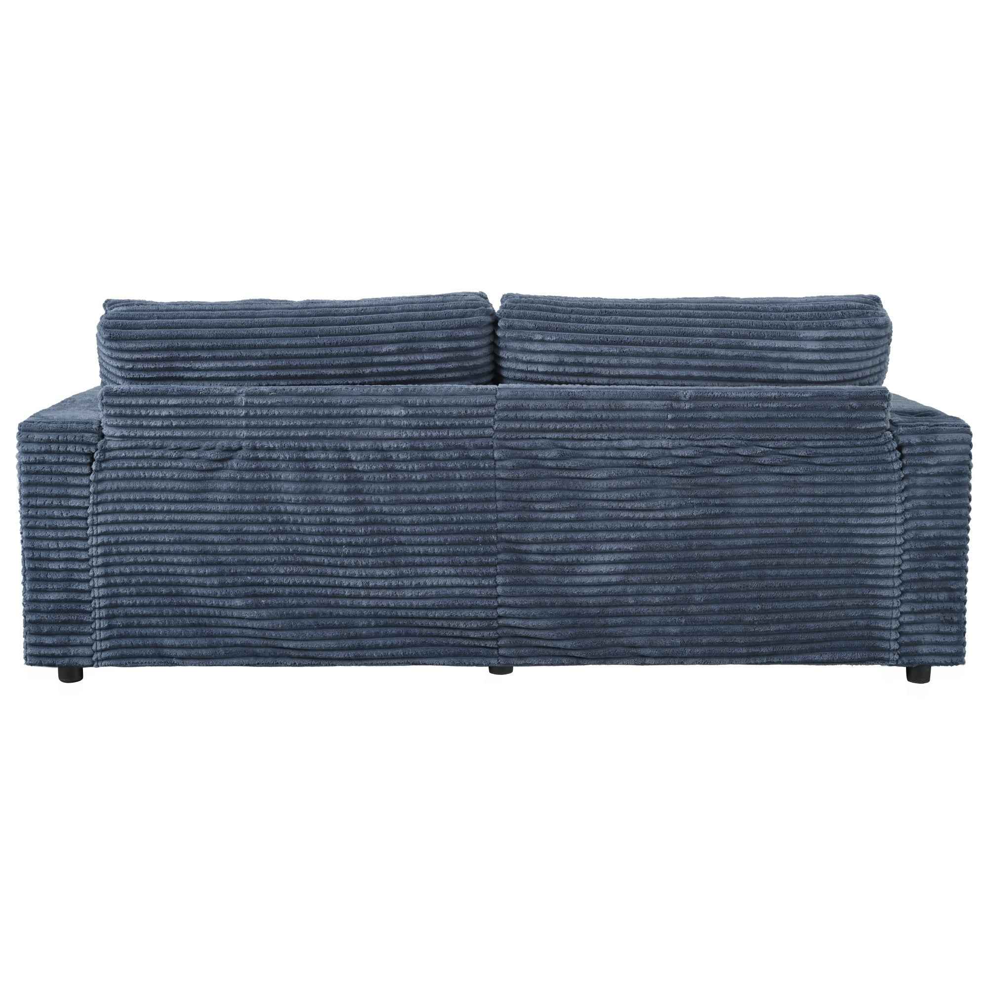 Oversized Loveseat Chaise Lounge Sectional Sofa Bed with USB Ports, Cup Holders, and Throw Pillows, Blue Corduroy