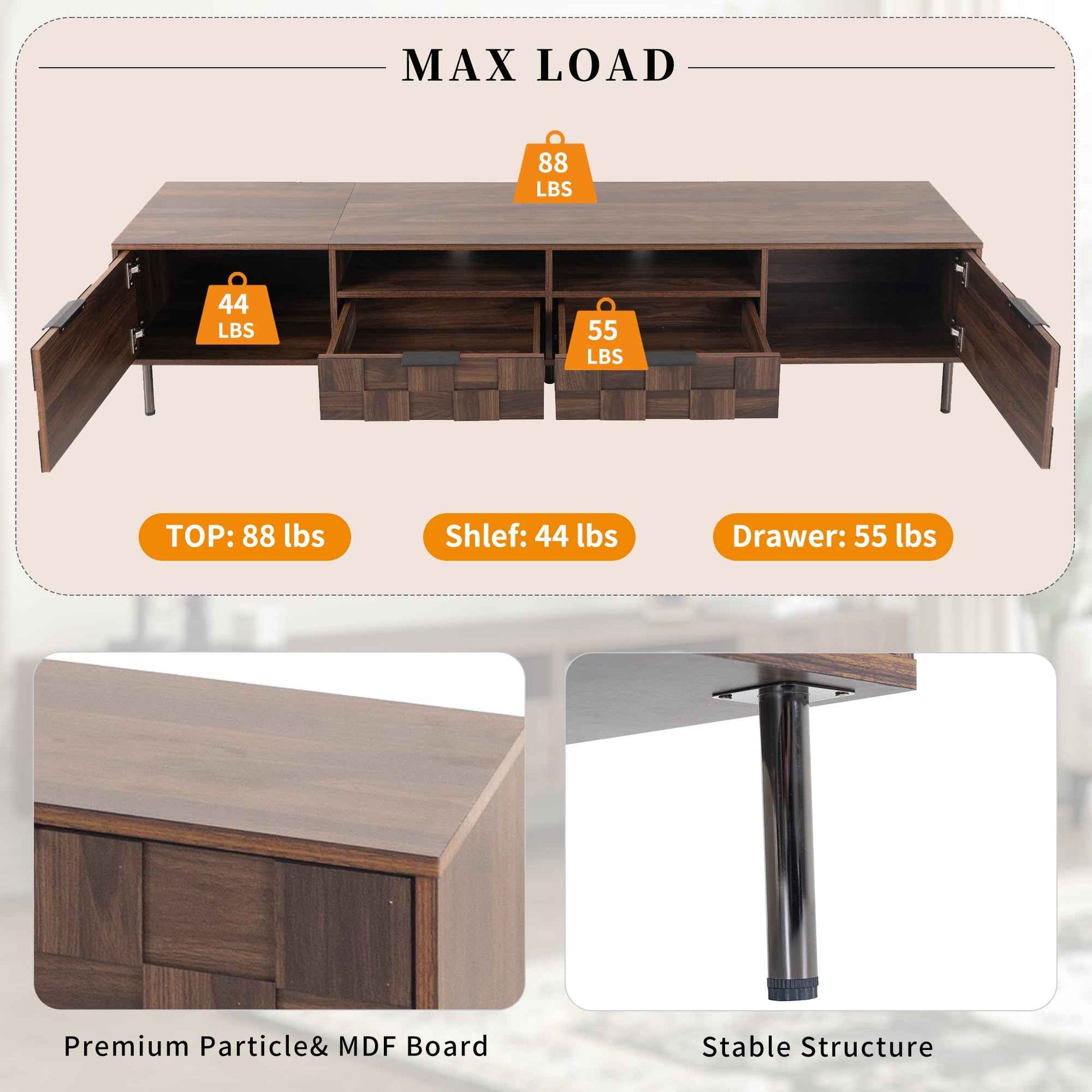 Mid Century TV Stand with 2 Drawers in Dark Brown, Media Console Table for TVs up to 85'', Made of Particle Board and MDF, 78.7'' x 15.7'' x 17.7''