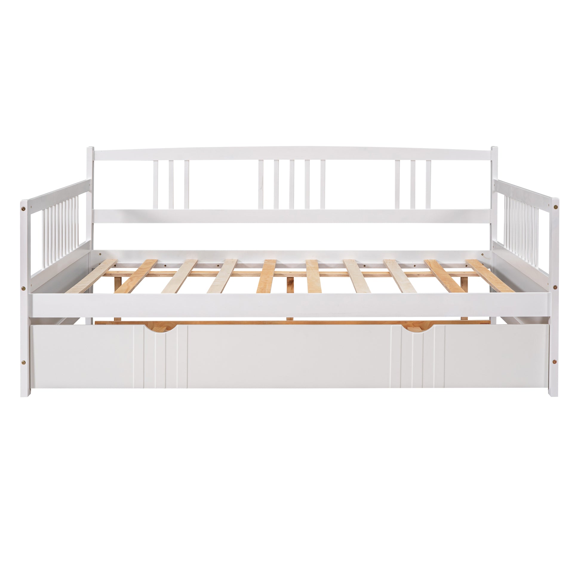 Full Size Daybed Wood Bed with Twin Size Trundle,White - Abrihome