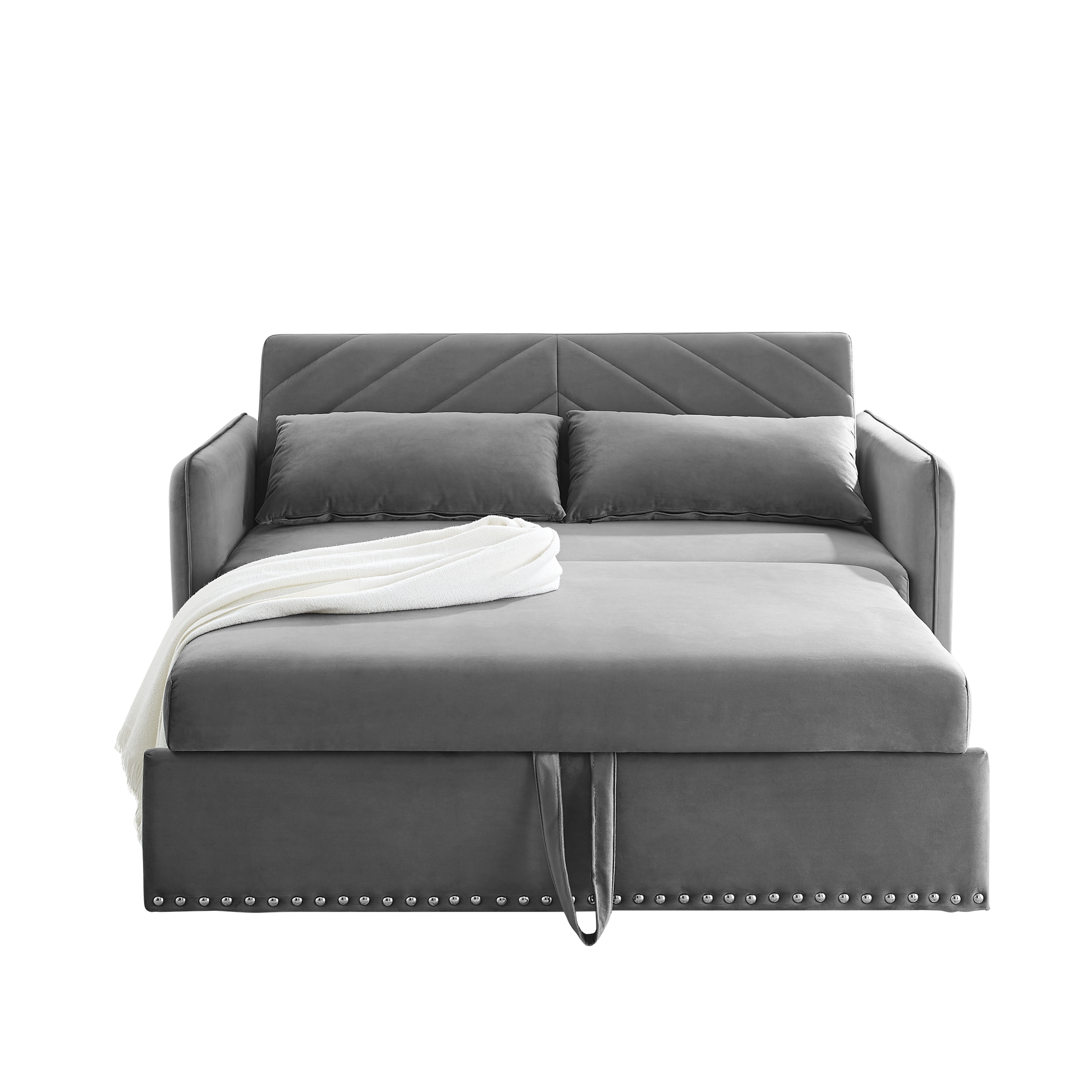 MH' Sleeper Sofa Bed w/USB Port, 3-in-1 adjustable sleeper with pull-out bed, 2 lumbar pillows and side pocket, soft velvet convertible sleeper sofa bed, suitable for living room bedroom - Abrihome