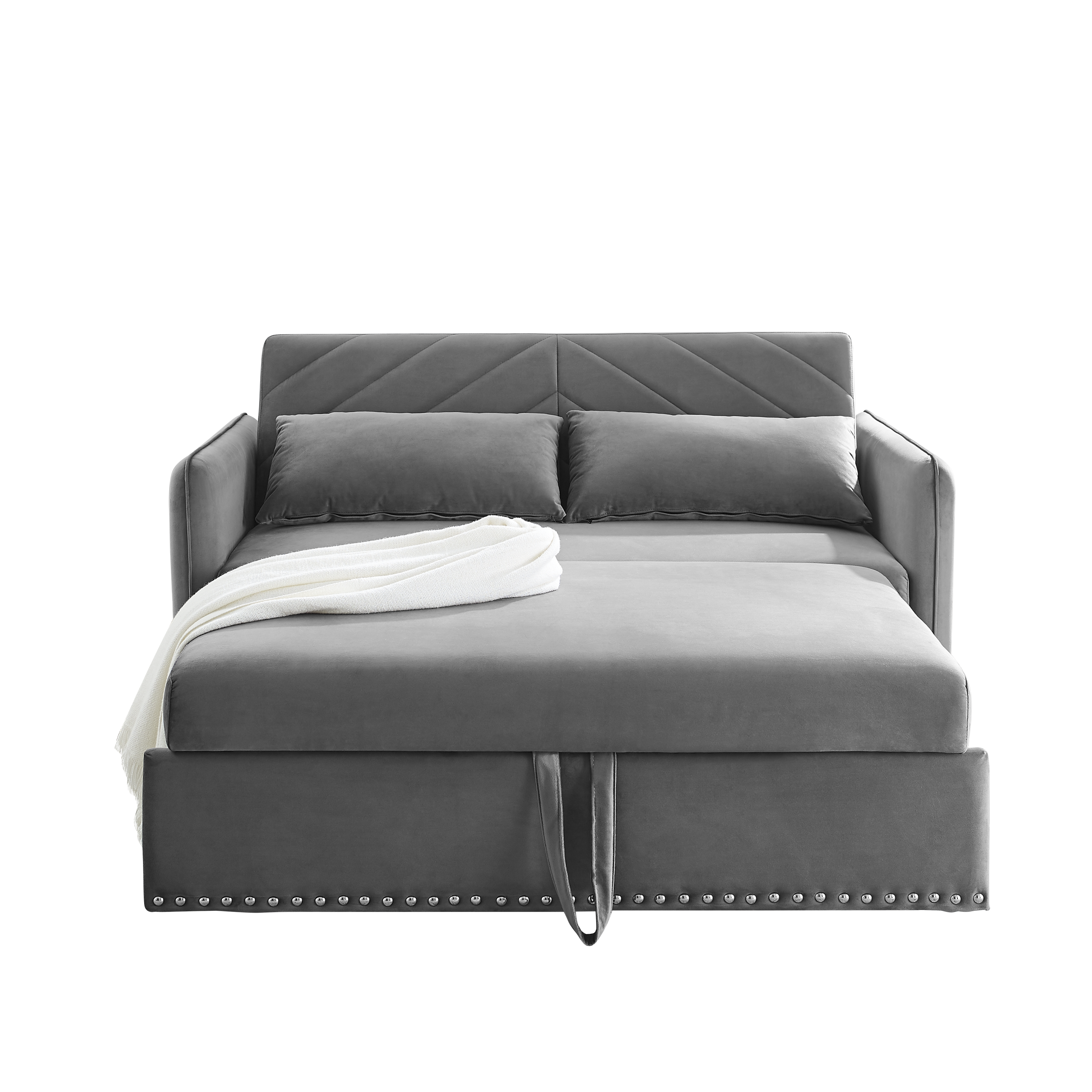 MH' Sleeper Sofa Bed w/USB Port, 3-in-1 adjustable sleeper with pull-out bed, 2 lumbar pillows and side pocket, soft velvet convertible sleeper sofa bed, suitable for living room bedroom - Abrihome
