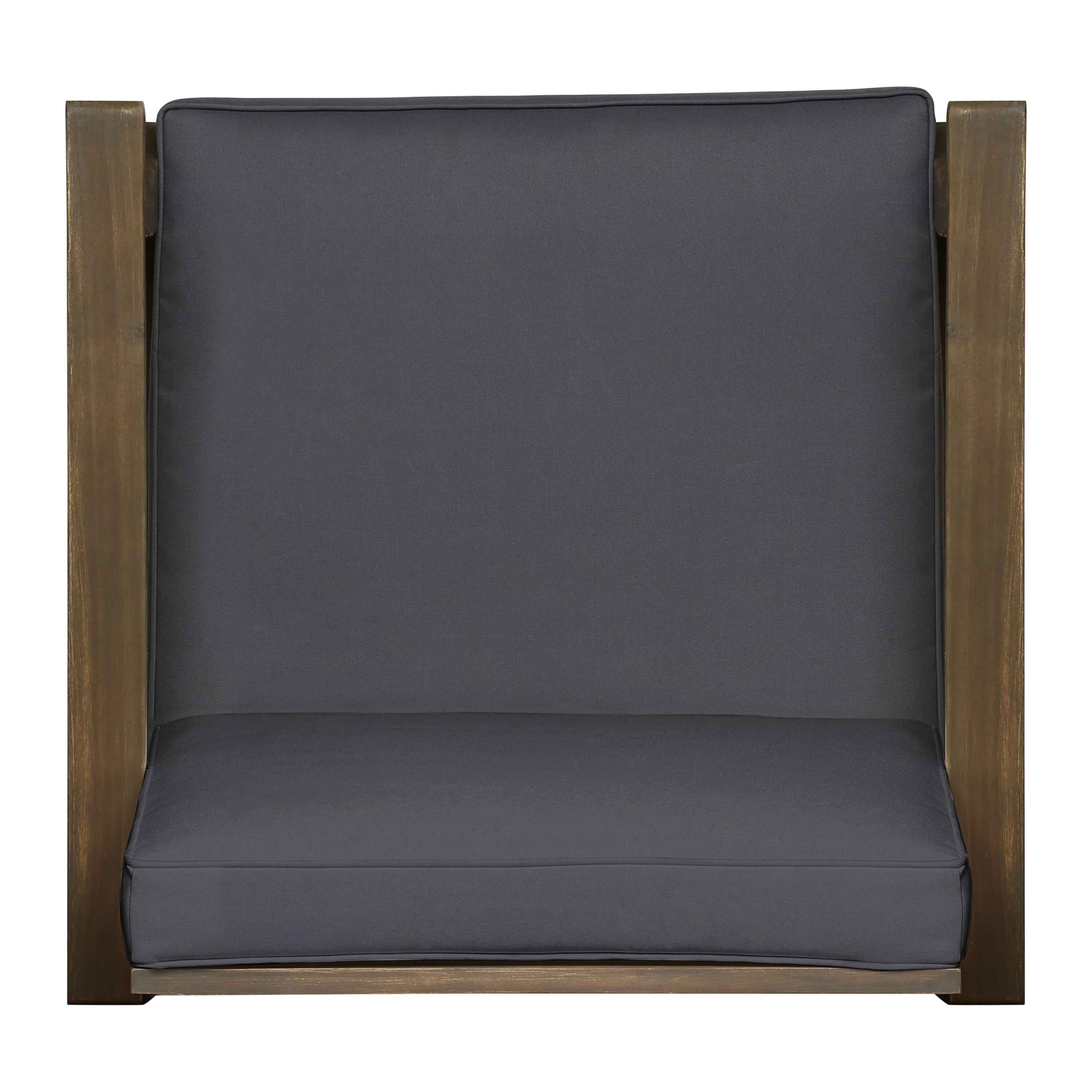 Enchanting Outdoor Club Chair with Slat Panel Design and Water Resistant Cushion, Dark Grey