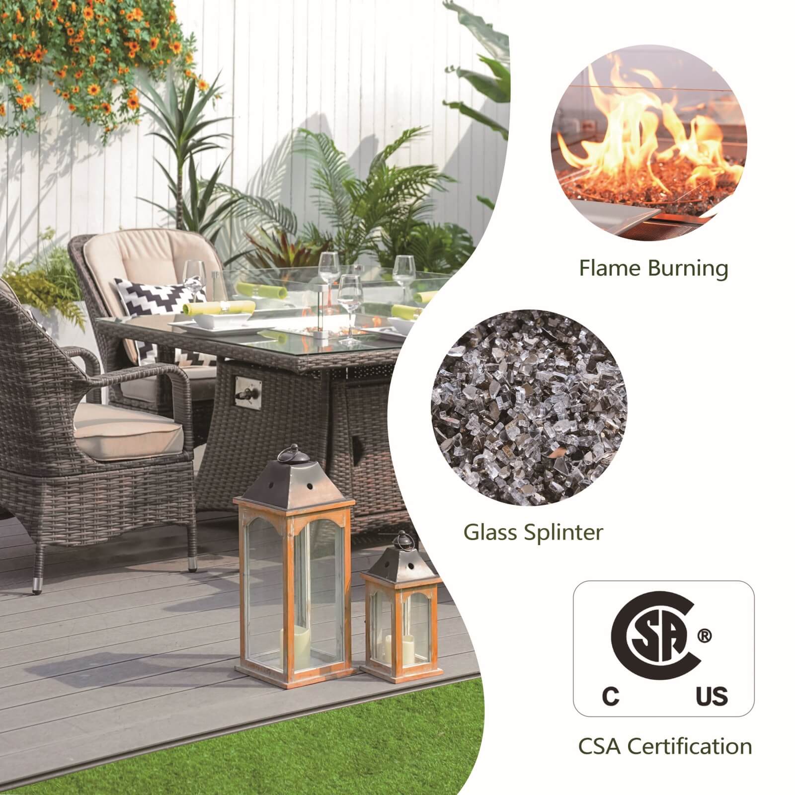 Outdoor Conversation Set with Square Fire Pit Table for 4 Seats(PAG-1104+009-BR) - Abrihome