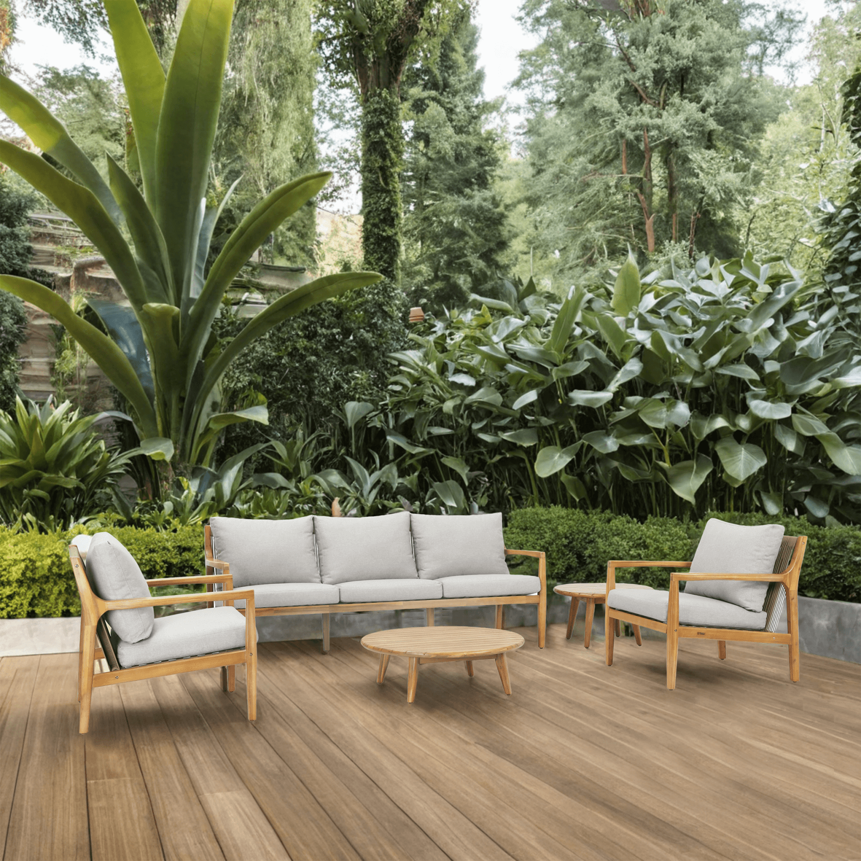 5-Piece Acacia Patio Set – Sofa & Table for Outdoor Gatherings(PAS-2513-3SC+SC*2+TA+ST) - Abrihome