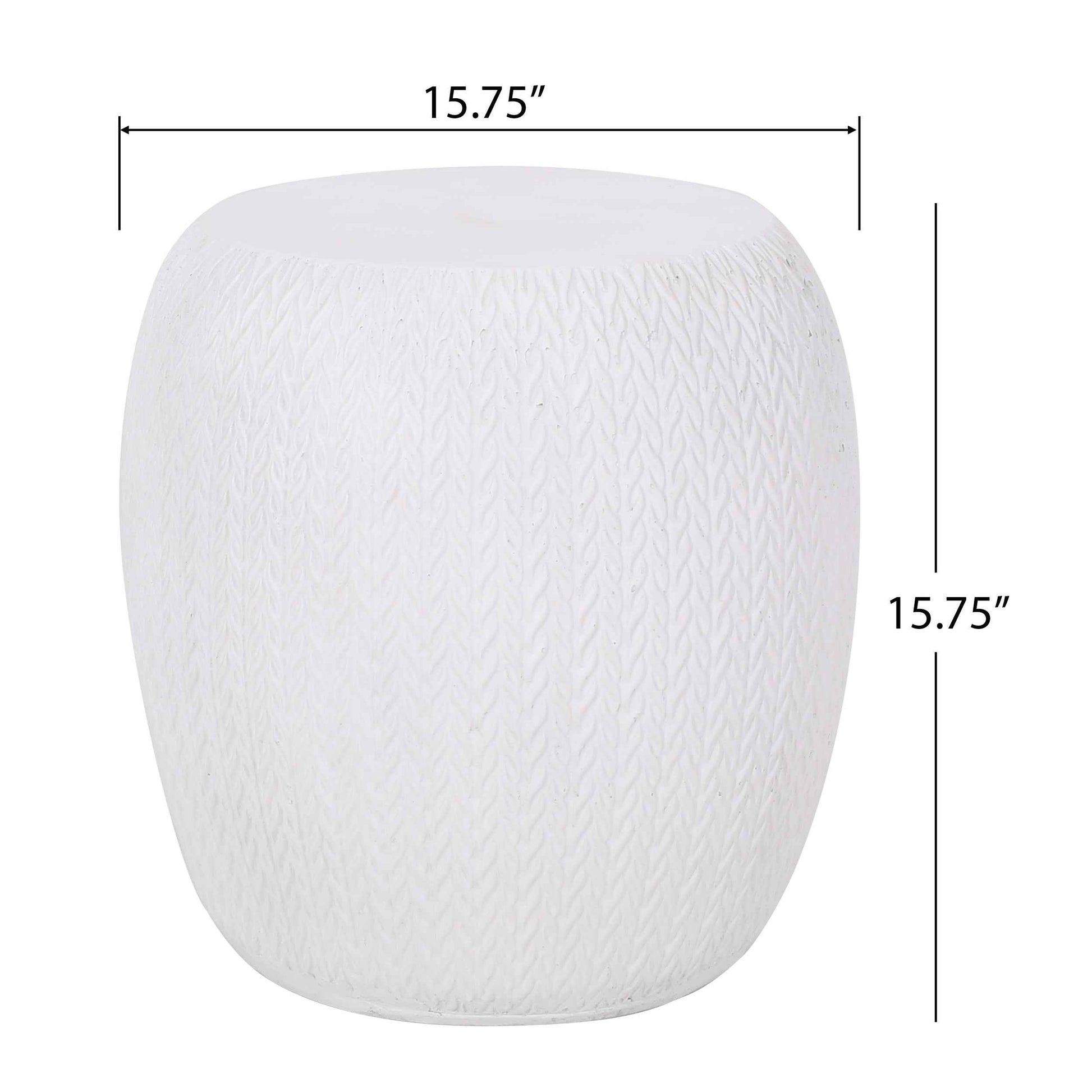 Elegant Outdoor Lightweight Concrete Side Table with Braided Pattern in Antique White