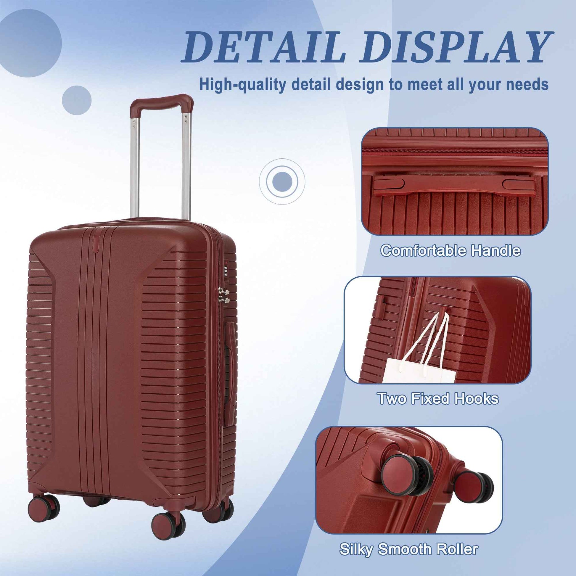 20'/24'/28' 3 pcs/set in PP Spinner Wheel Luggage, Carry on Suitcase, Matching Color, Combination Lock (Red)
