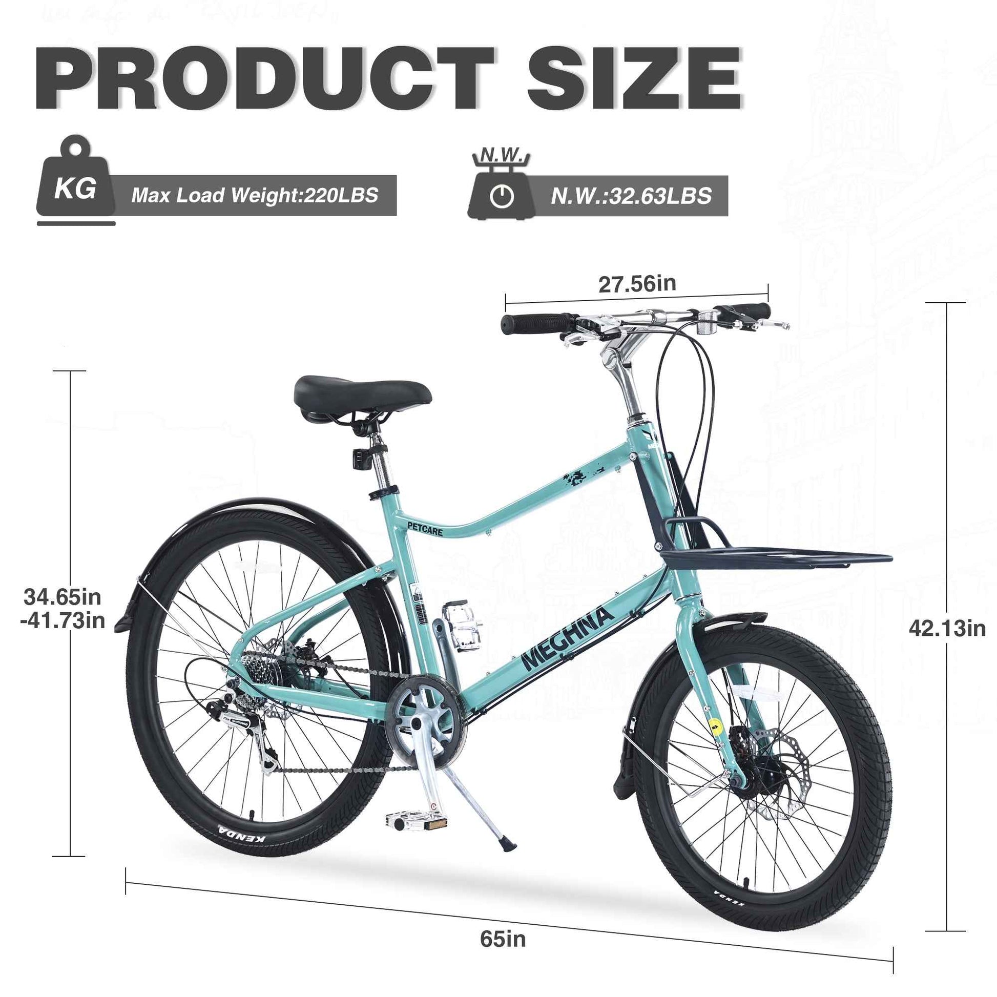 7 Speed, Aluminum Alloy Frame, Multiple Colors 26 Inch Bike,Cargo Bike for Women and Men