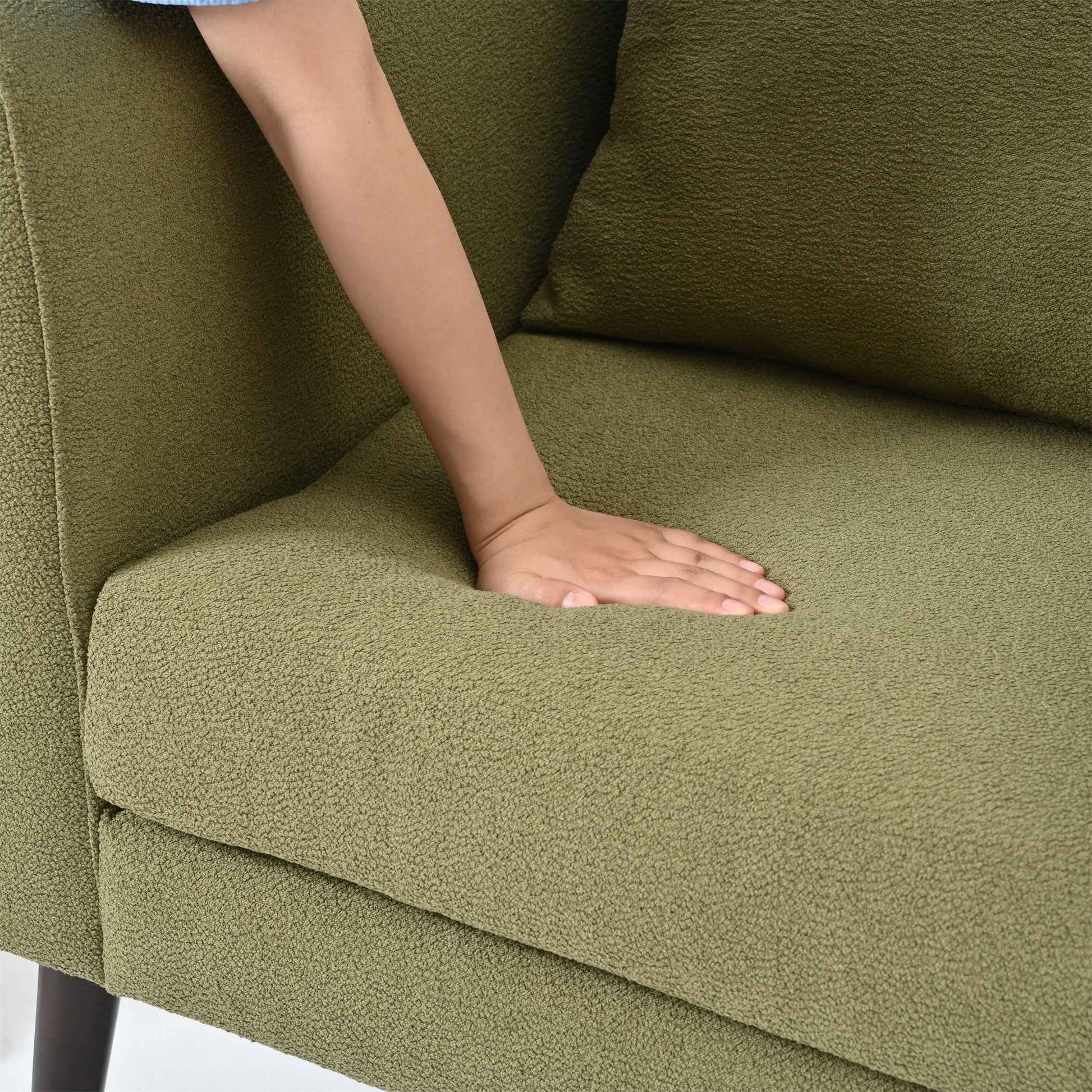 Modern Fabric Accent Chair, Upholstered Armchair for Living Room, Mid Century Fabric Lounge Chair w/Pillow, Comfortable Reading Chair with Wood Legs for Living Room, Bedroom, Reception Room (Olive)
