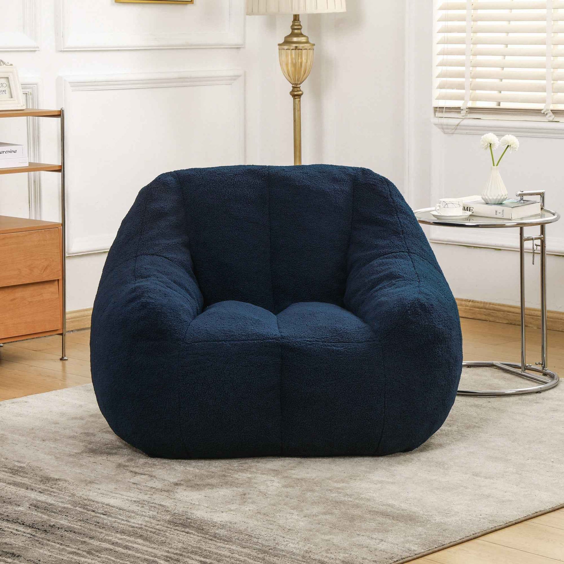 Comfy Bean Bag Chair with Memory Foam Filler – Tufted Soft Stuffed Bean Bag Sofa for Dorm, Apartment, or Living Room – Dark Blue