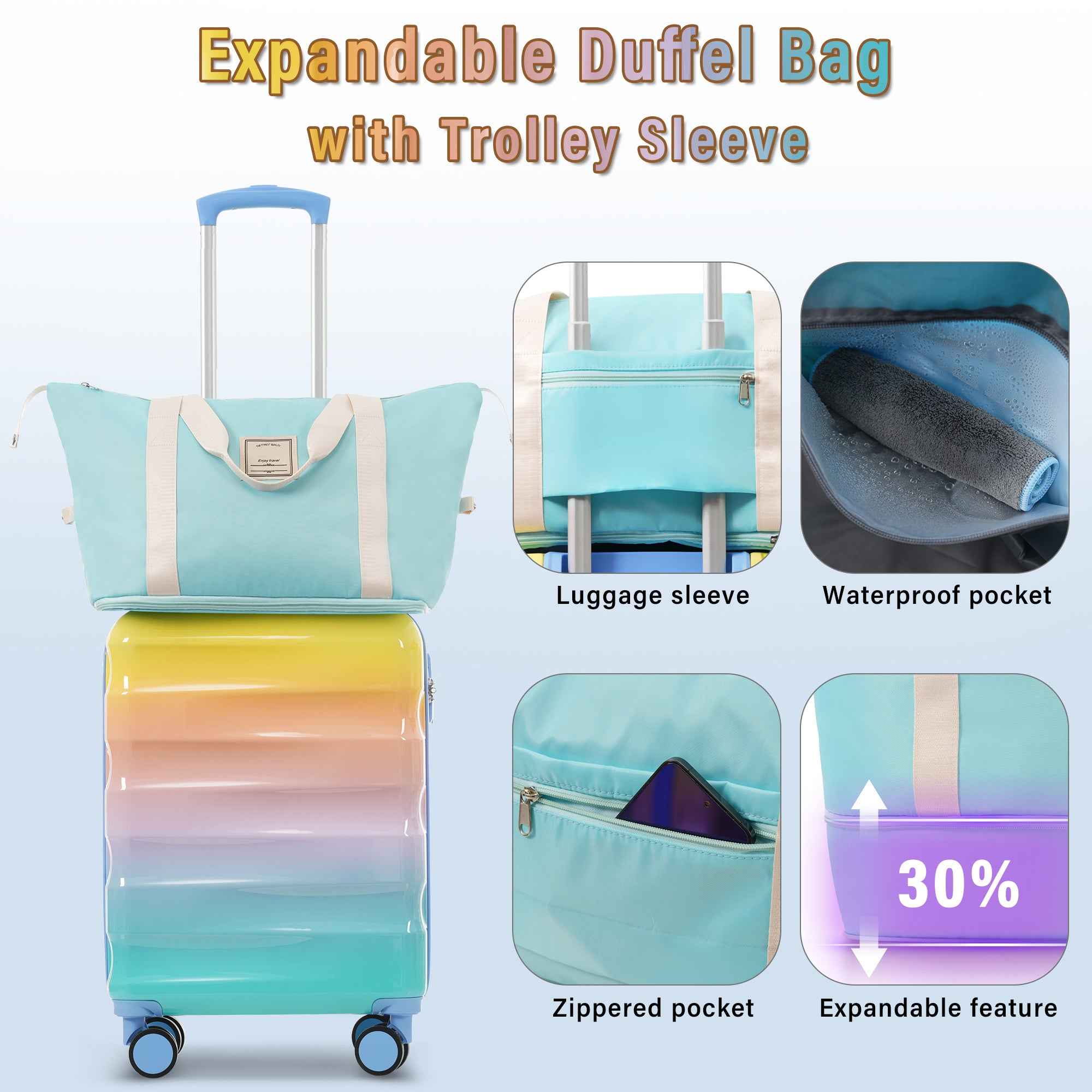 20' Carry-on Luggage with Cup Holder – Lightweight Glossy Hardshell Suitcases with Spinner Wheels, TSA Lock, Airline Approved, 2 Piece Set