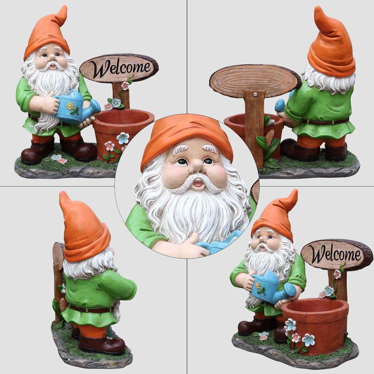Outdoor Garden Sculpture Gnome Flower Pot Planter - Unique Yard Statue Decoration, Interesting Law Outdoor Ornament