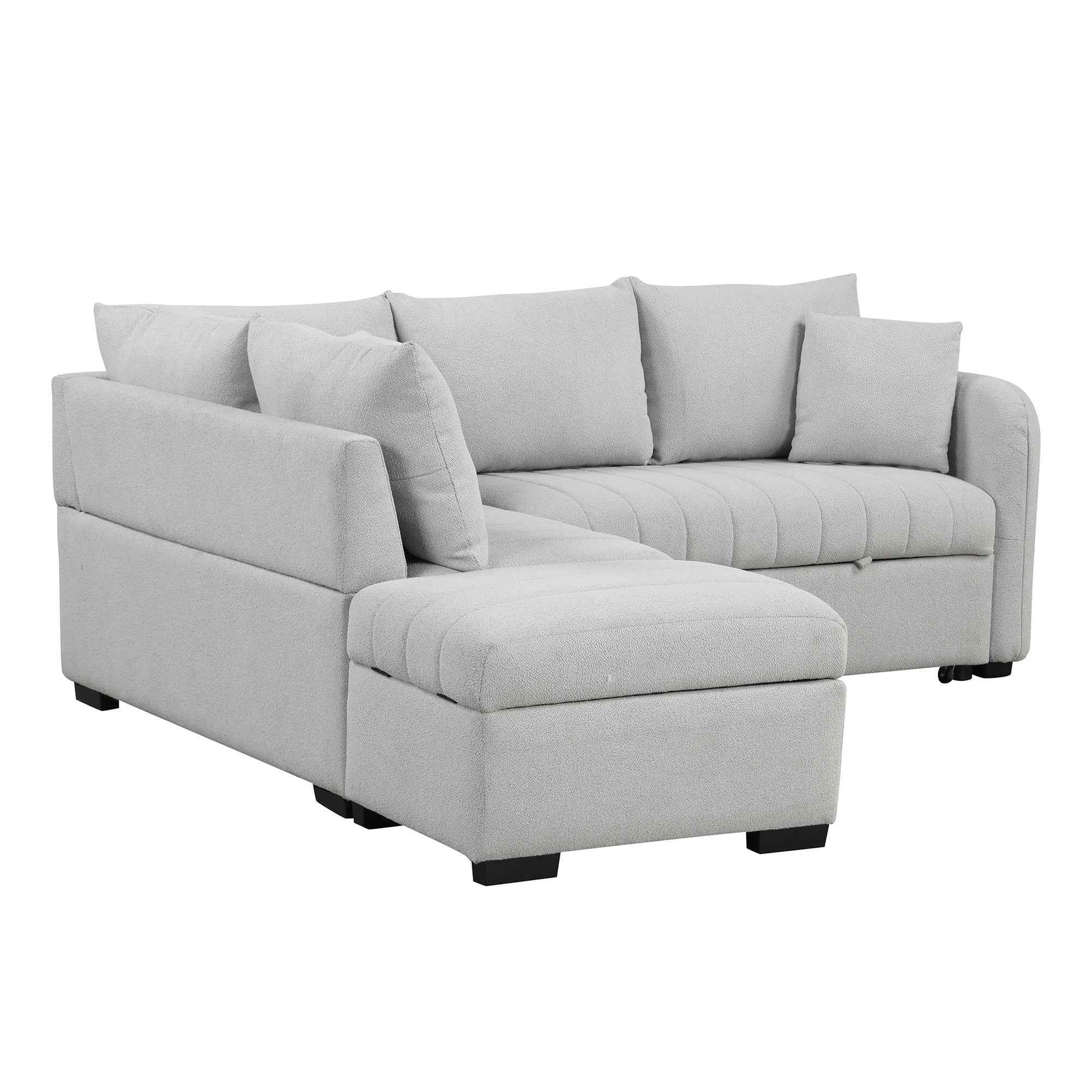 Modern L-shaped Sectional Pull Out Sofa Bed with USB Ports & Storage Ottoman, Gray Jacquard Fabric, 82.6'