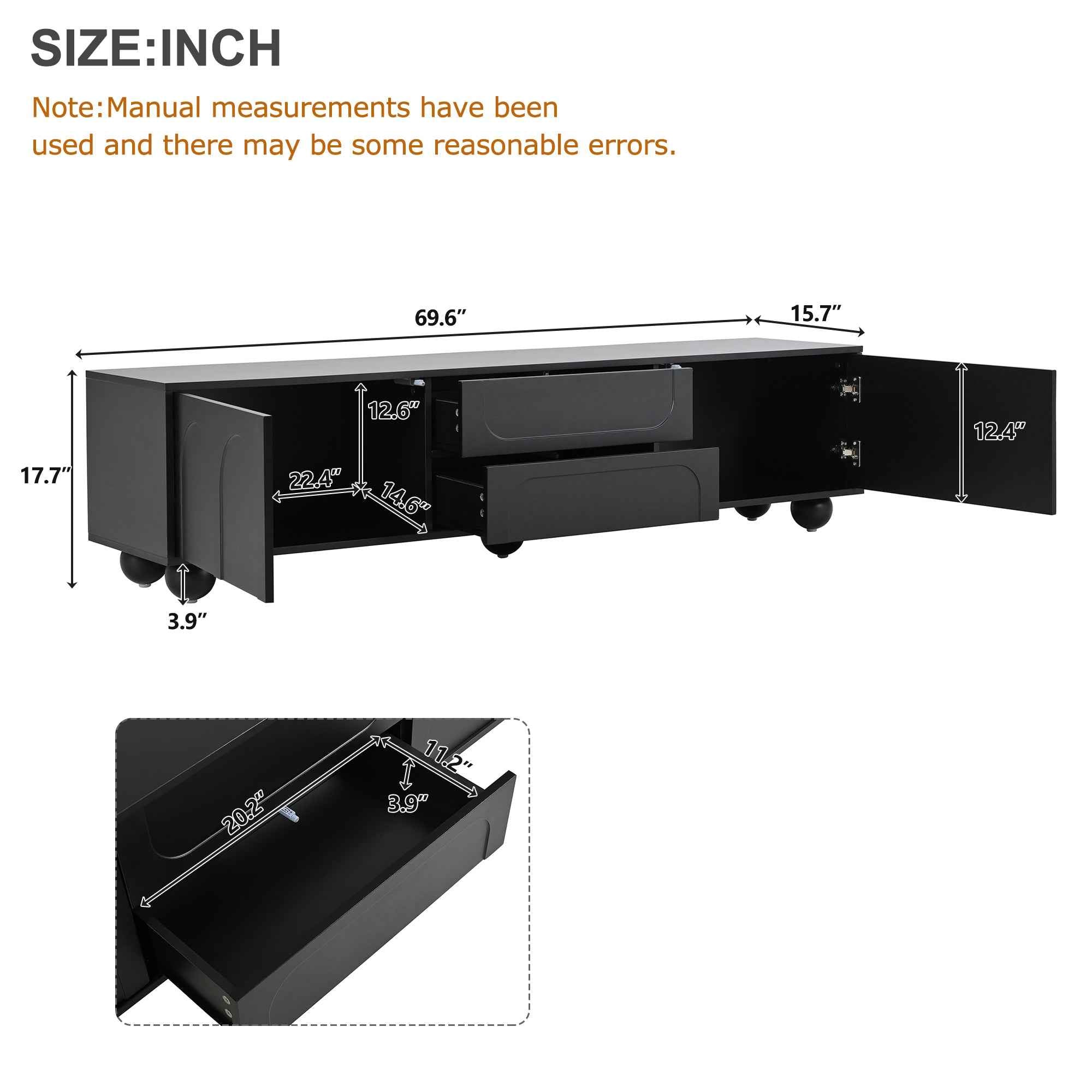 ON-TREND Cream Style TV Stand with Arched Doors & 2 Drawers for TVs up to 75', Minimalist Media Console with Rebound Device, Entertainment Center with 5 Iron Round Legs for Living Room, Bedroom, Black