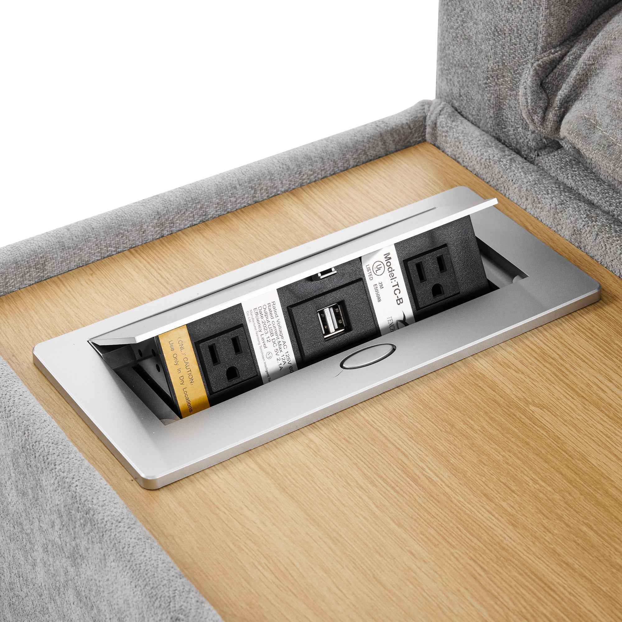 Modular 90' U-shaped Sectional Sofa with Movable Ottoman and Hidden Charging Coffee Table, Grey, Chenille