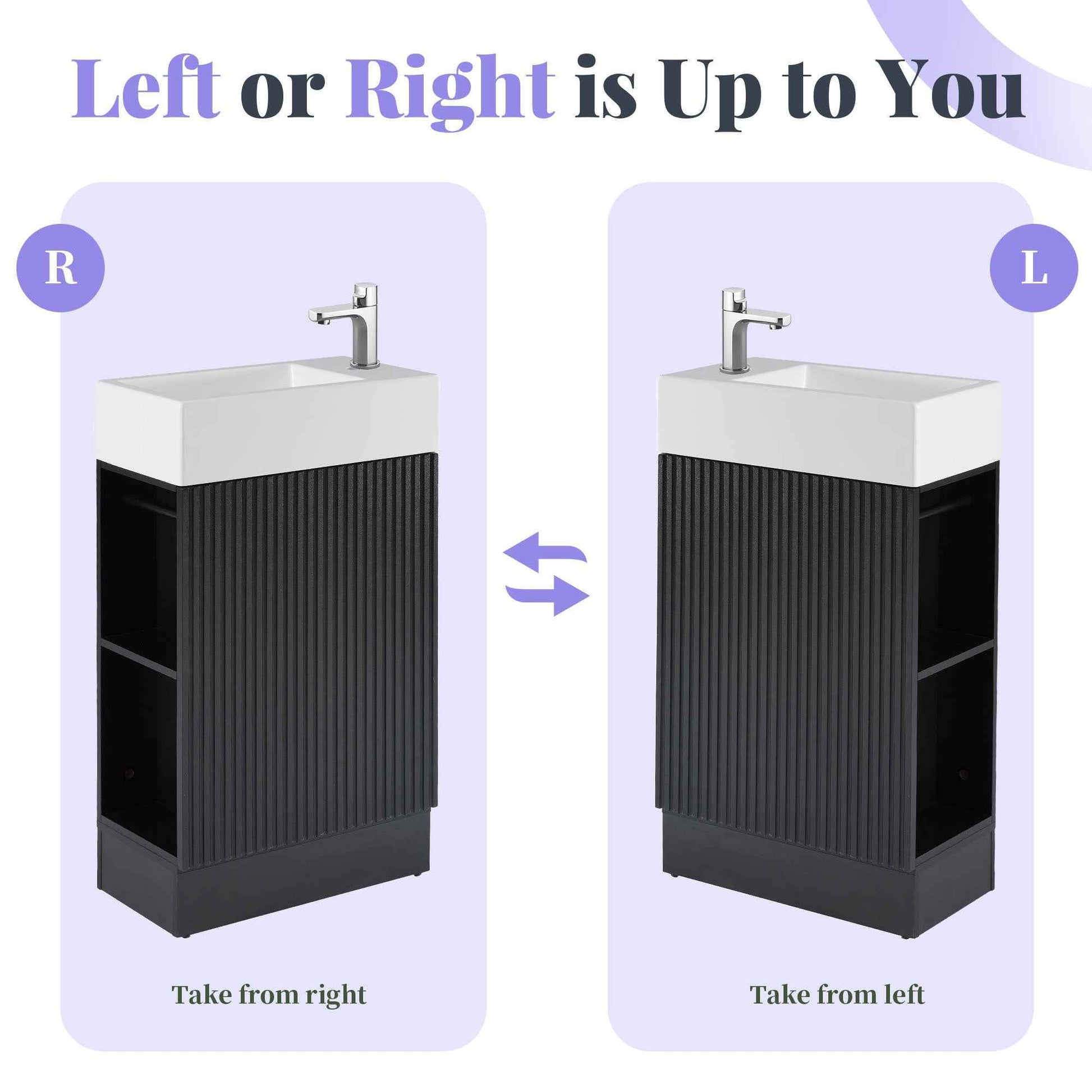 18.6' Bathroom Vanity with Sink, Bathroom Vanity Cabinet with Two-tier Shelf, Left or Right Orientation, Black (WF308491 New Color)