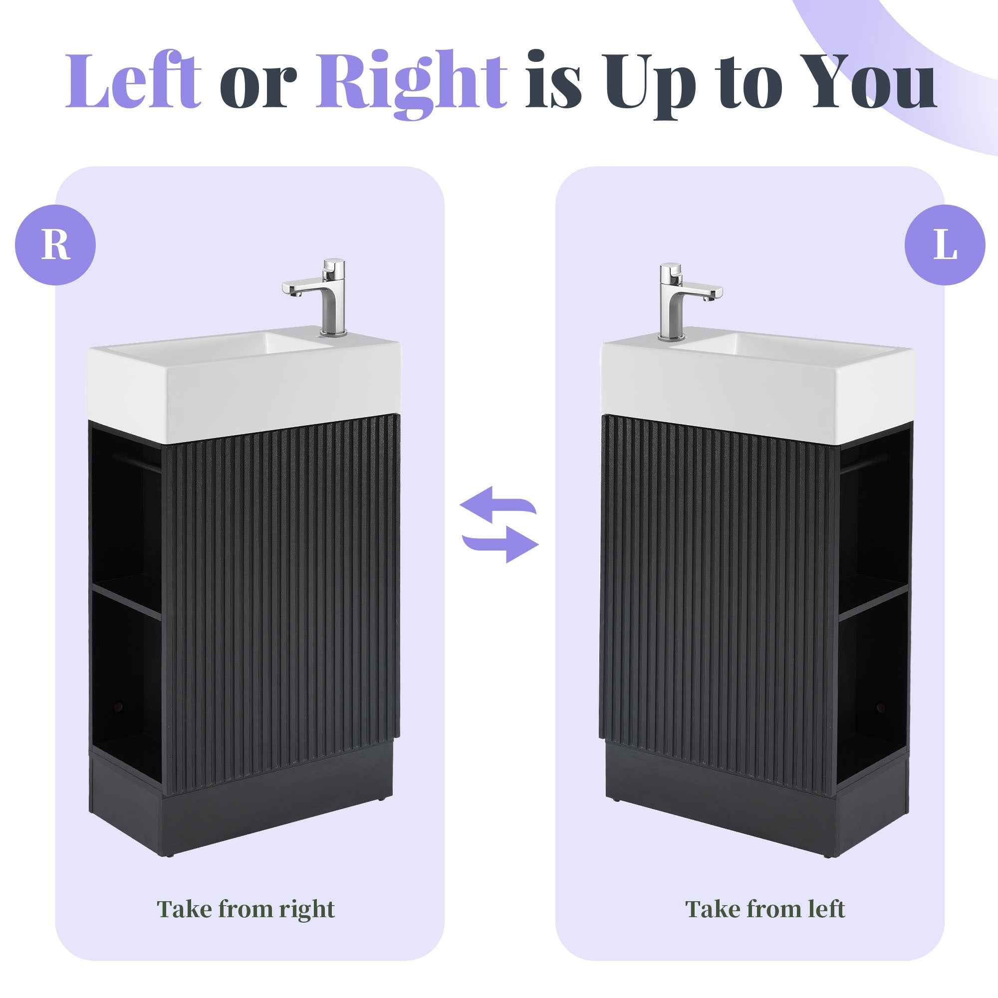 18.6' Bathroom Vanity with Sink, Bathroom Vanity Cabinet with Two-tier Shelf, Left or Right Orientation, Black (WF308491 New Color)