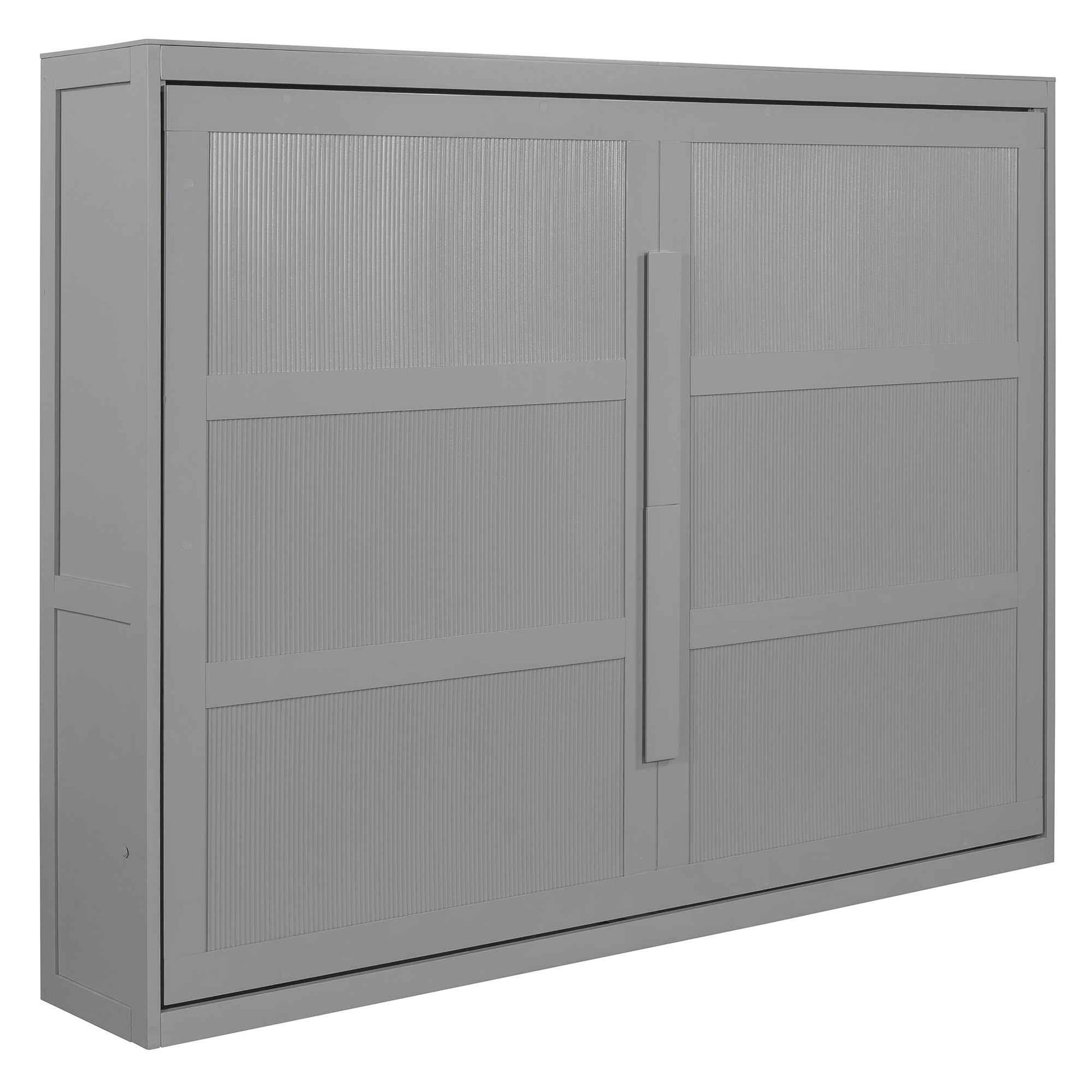 Queen Size Murphy Bed Wall Bed Modern design with LED Lights,Gray