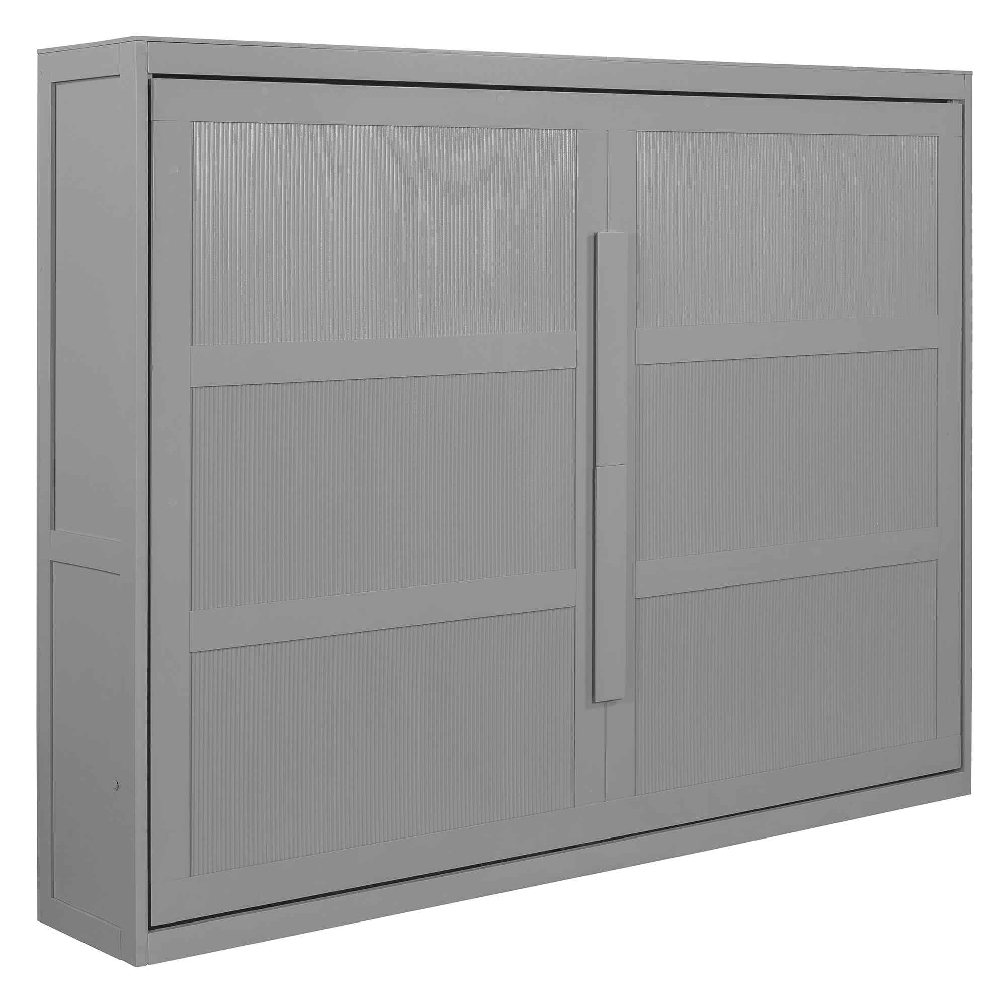 Queen Size Murphy Bed Wall Bed Modern design with LED Lights,Gray