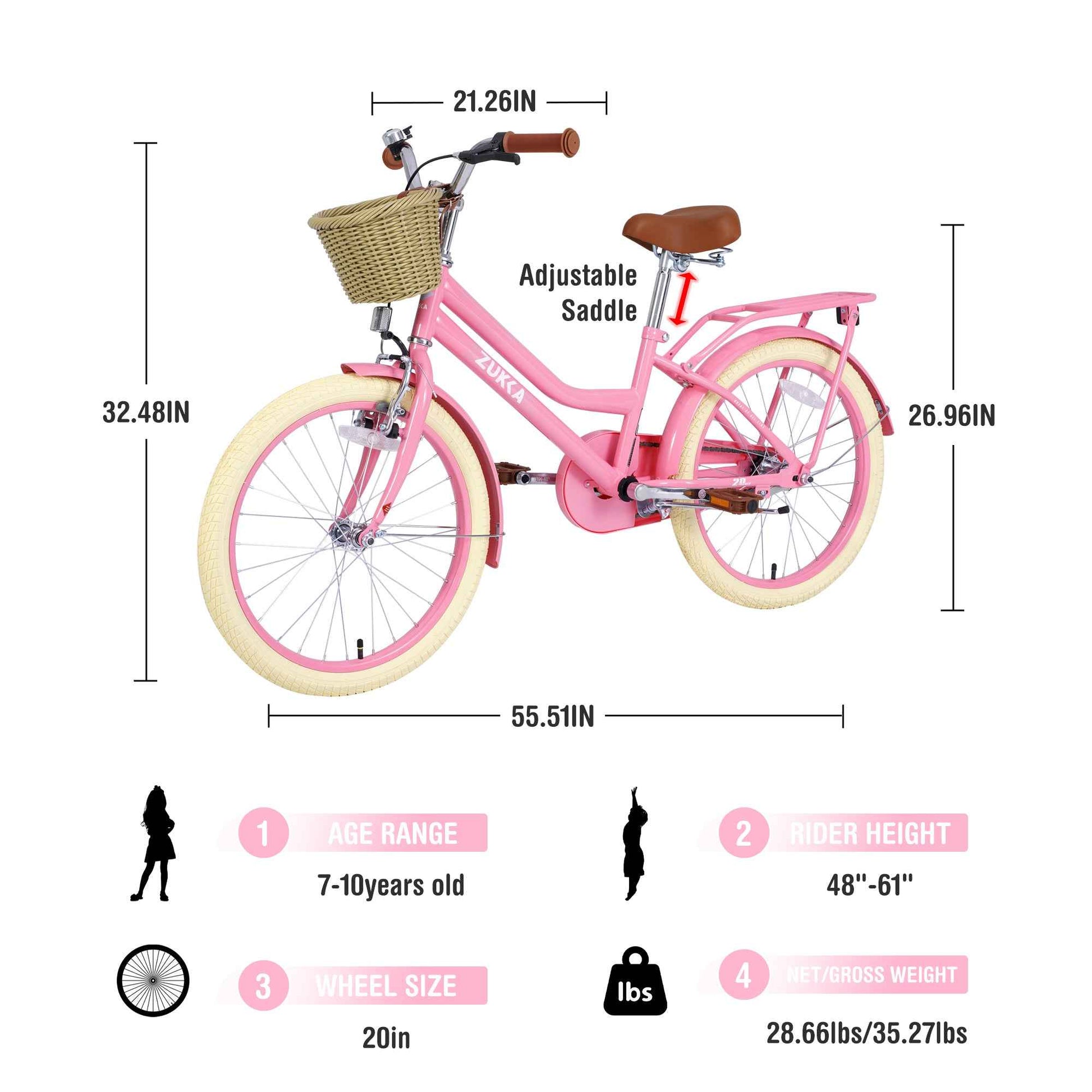 Multiple Colors,Girls Bike with Basket for 7-10 Years Old Kids,20 inch  wheel ,No Training Wheels Included