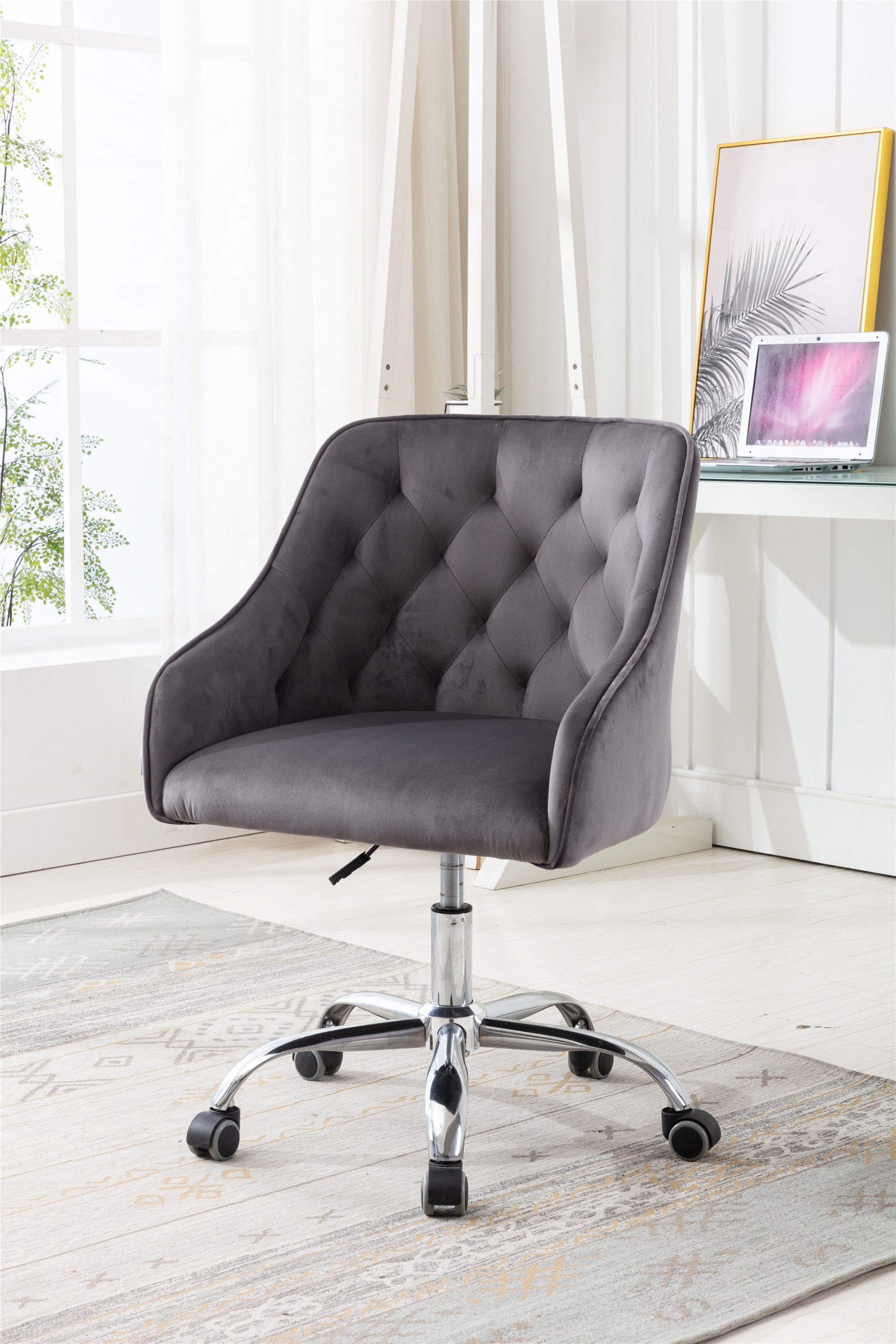 COOLMORE Velvet Home Office Desk Chair, Modern Cute Computer Chair, Wheels Swivel Height Adjustable Swivel Task Chair for Home Office(Dark Gray Velvet)