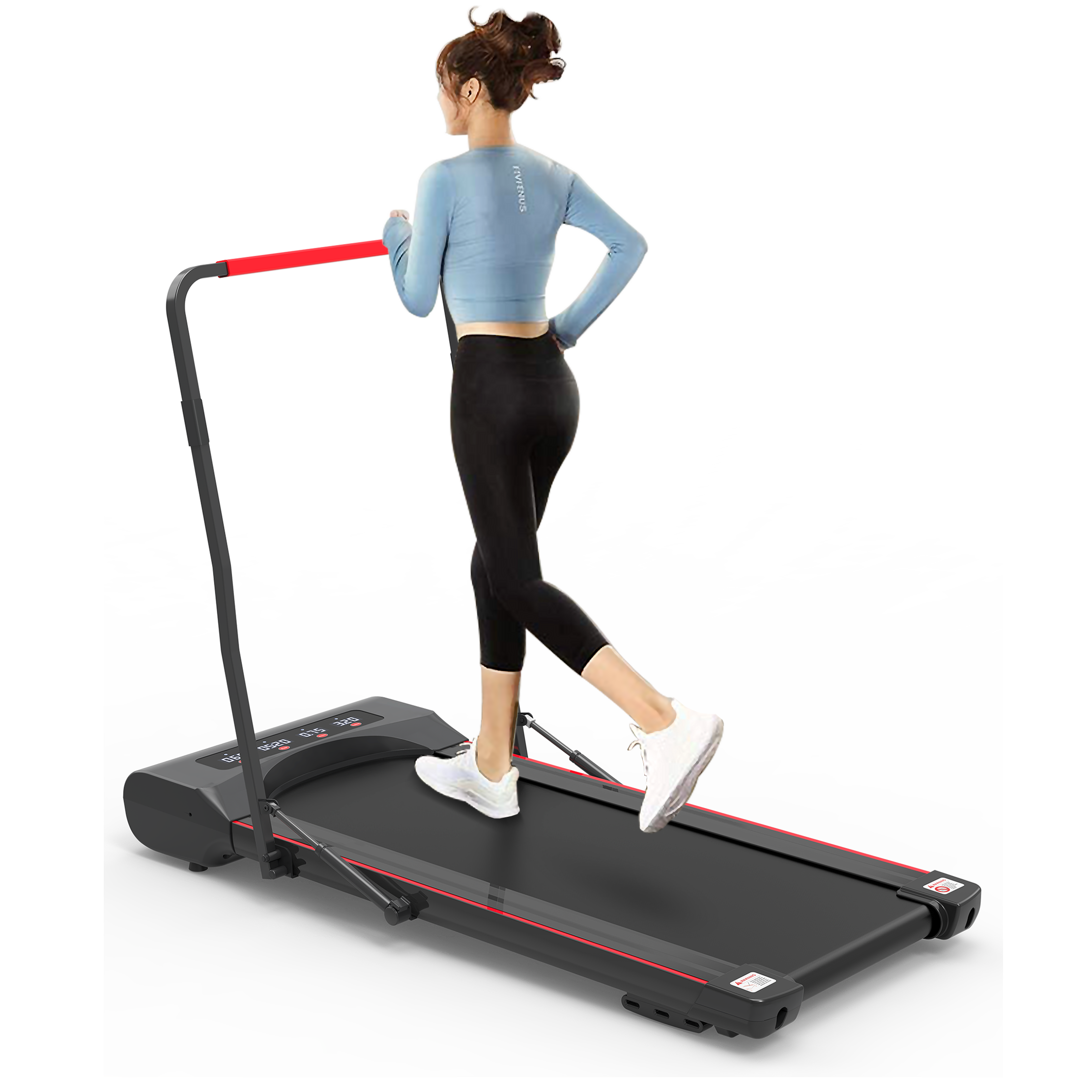 Under Desk Walking Pad Treadmill Foldable with Handlebar Remote Controll, 300 LB Capacity